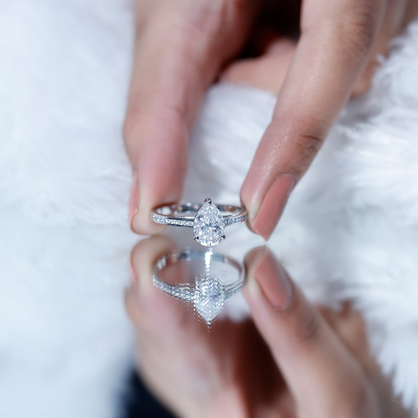 Solitaire Moissanite Pear Engagement Ring with Certificate