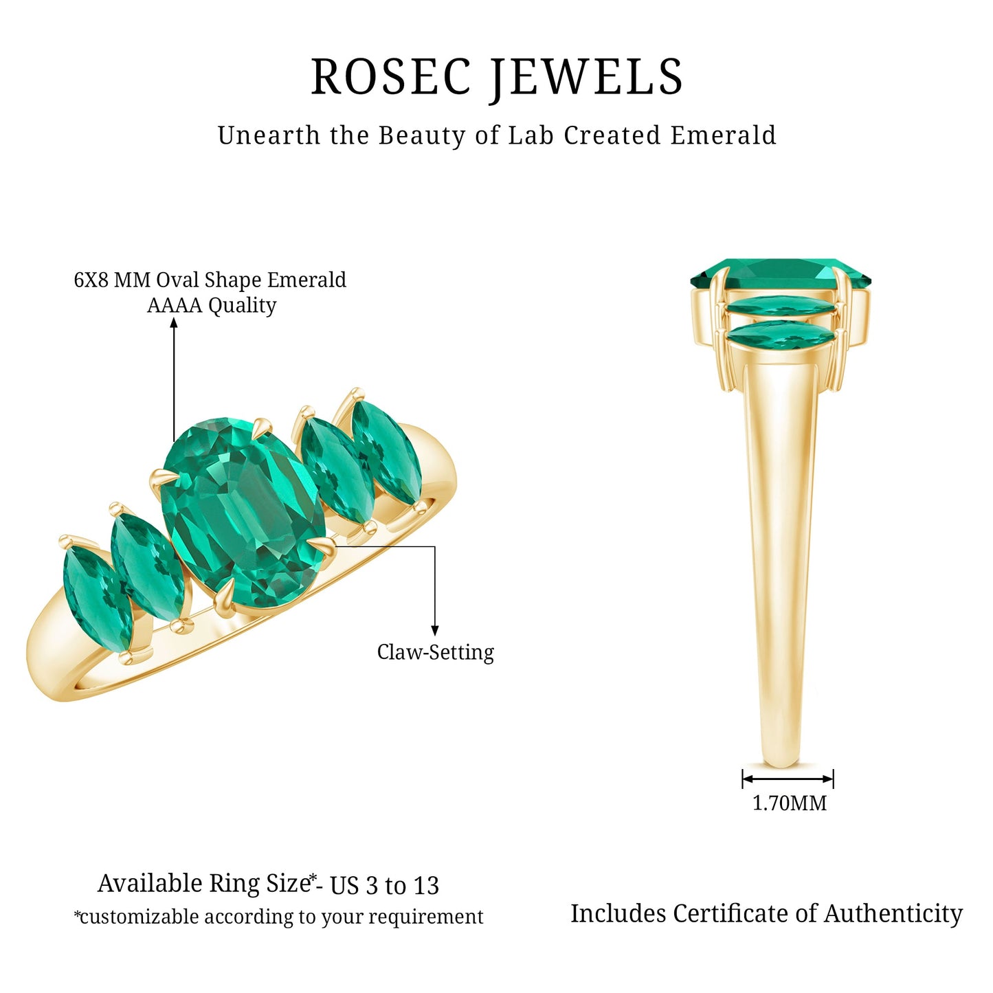 Oval and Marquise Cut Lab Created Emerald Five Stone Ring