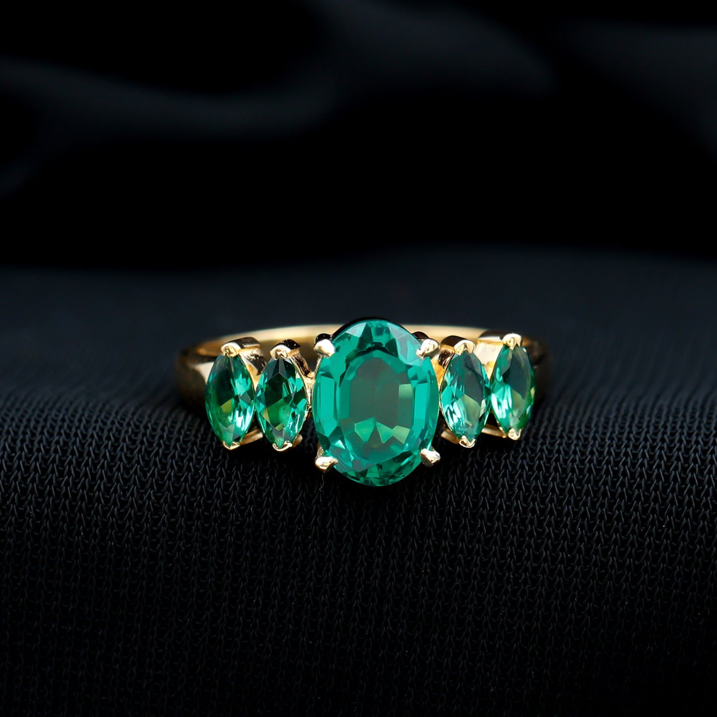 Oval and Marquise Cut Lab Created Emerald Five Stone Ring