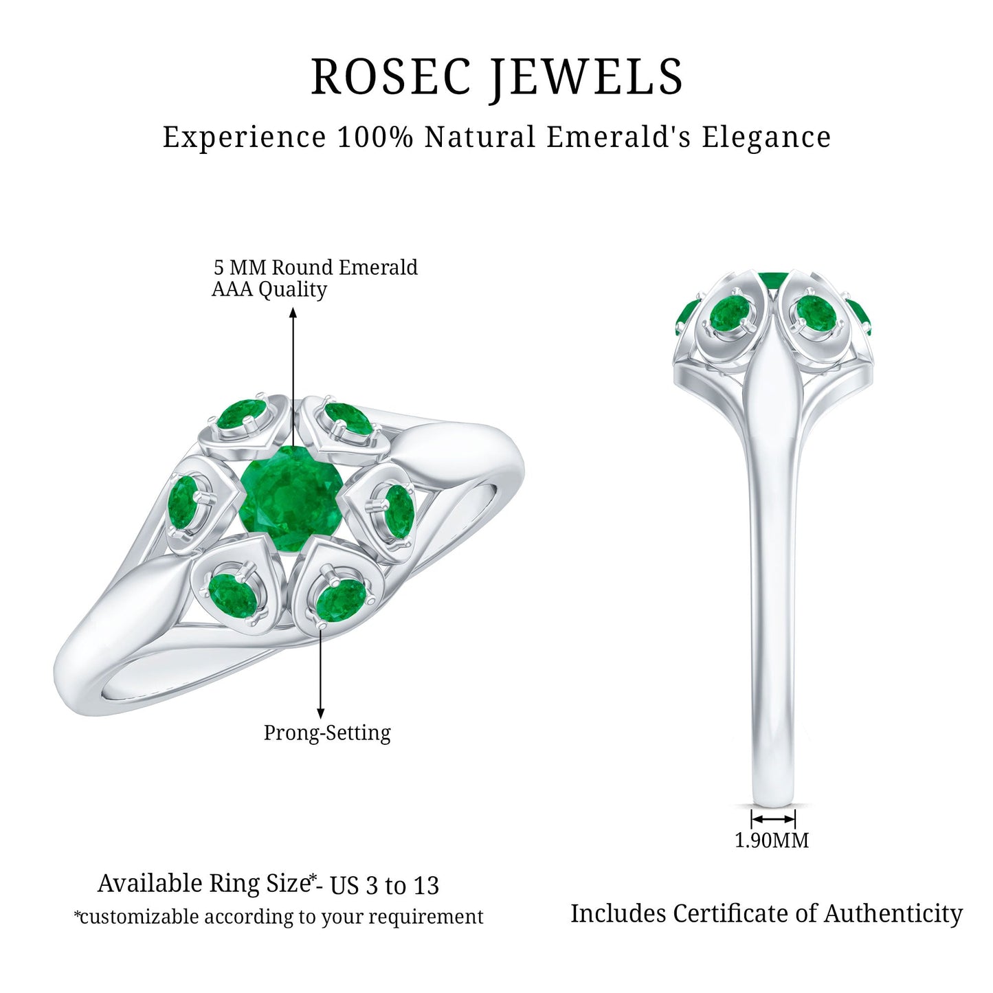 Vintage Inspired Emerald Flower Engagement Ring