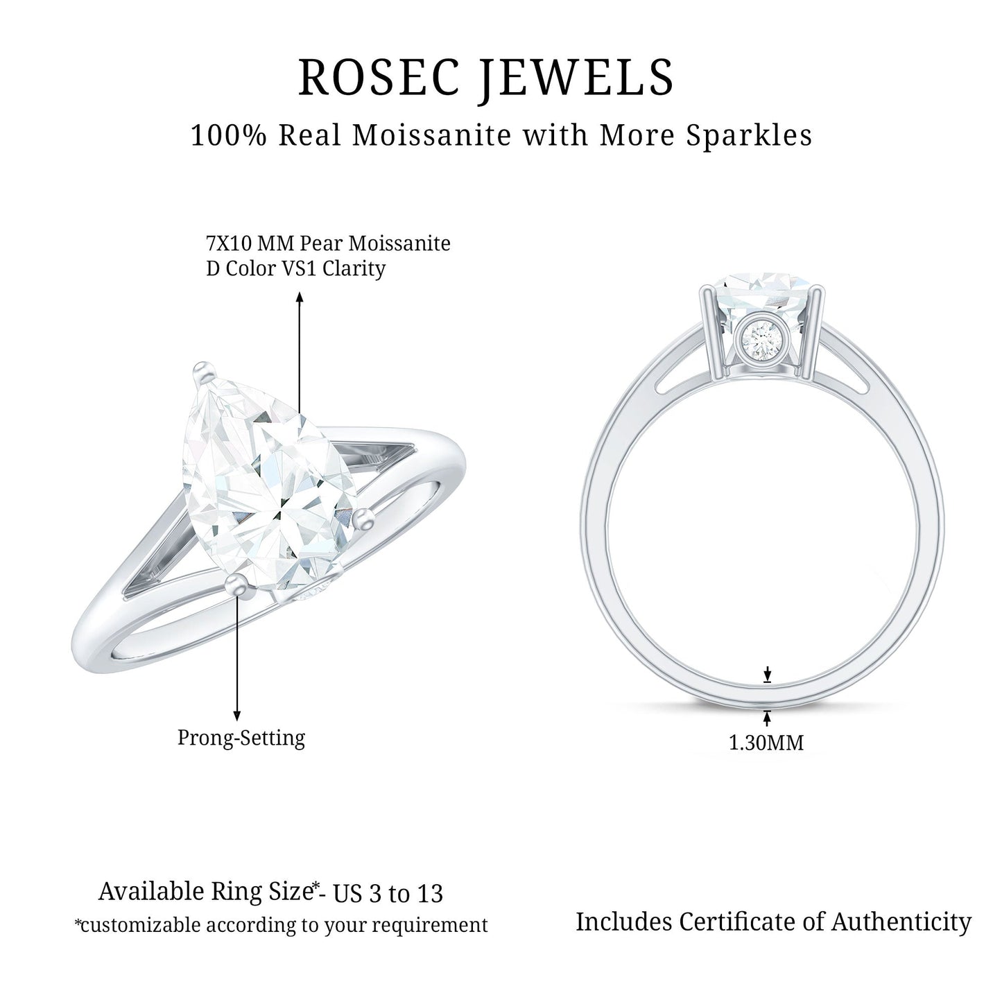 Pear Shaped Moissanite Split Shank Engagement Ring