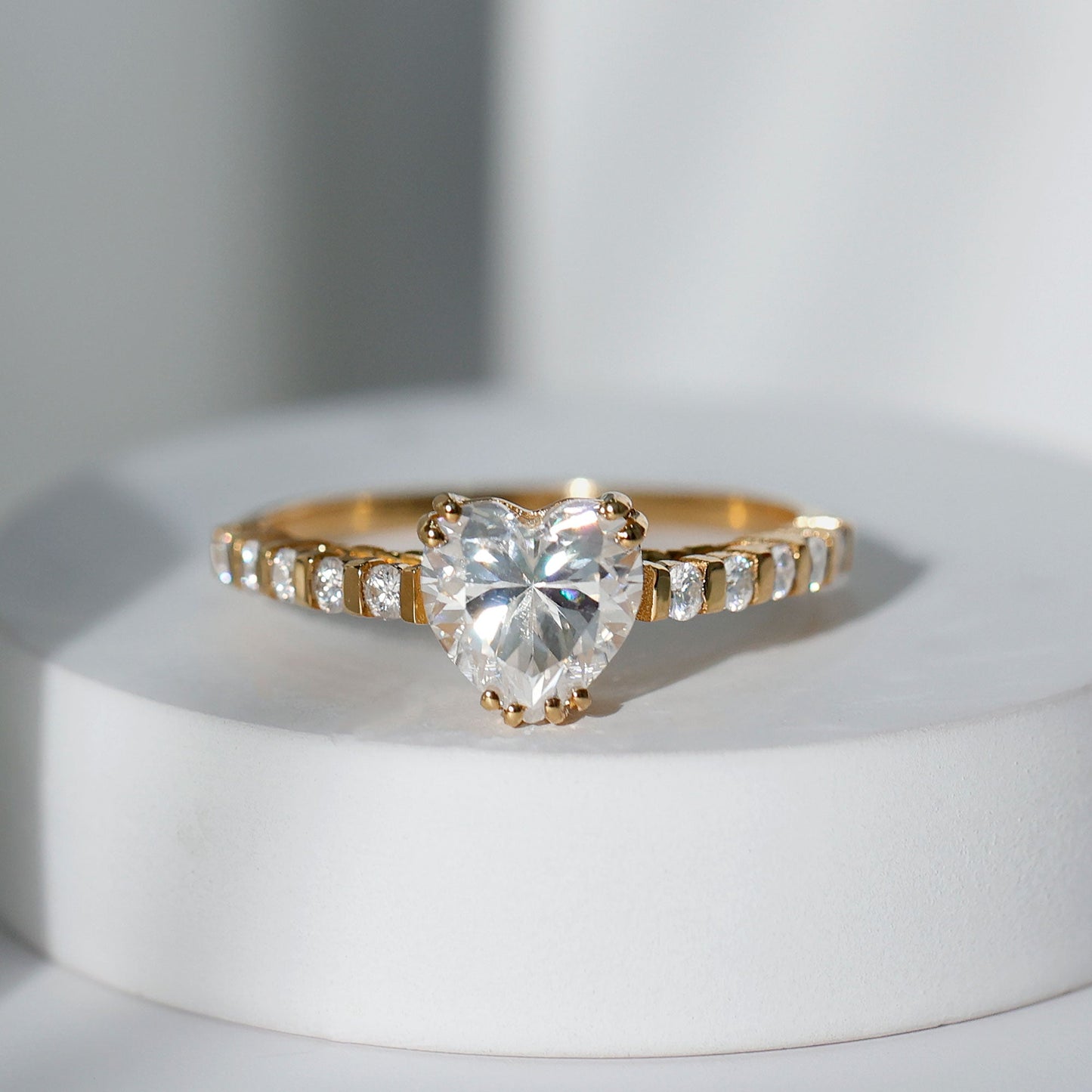 Certified 2 Carat Moissanite Heart Engagement Ring with Side Stones