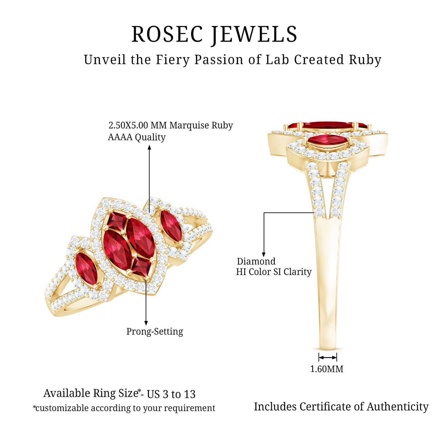 Certified Lab Created Ruby and Diamond Cluster Engagement Ring in Split Shank