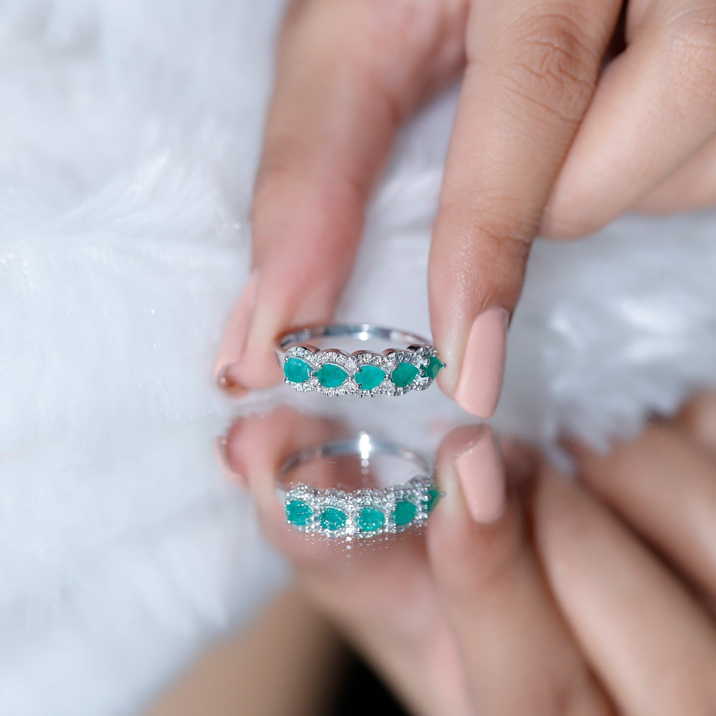 Pear Shape Emerald Anniversary Wedding Ring with Diamond Accent