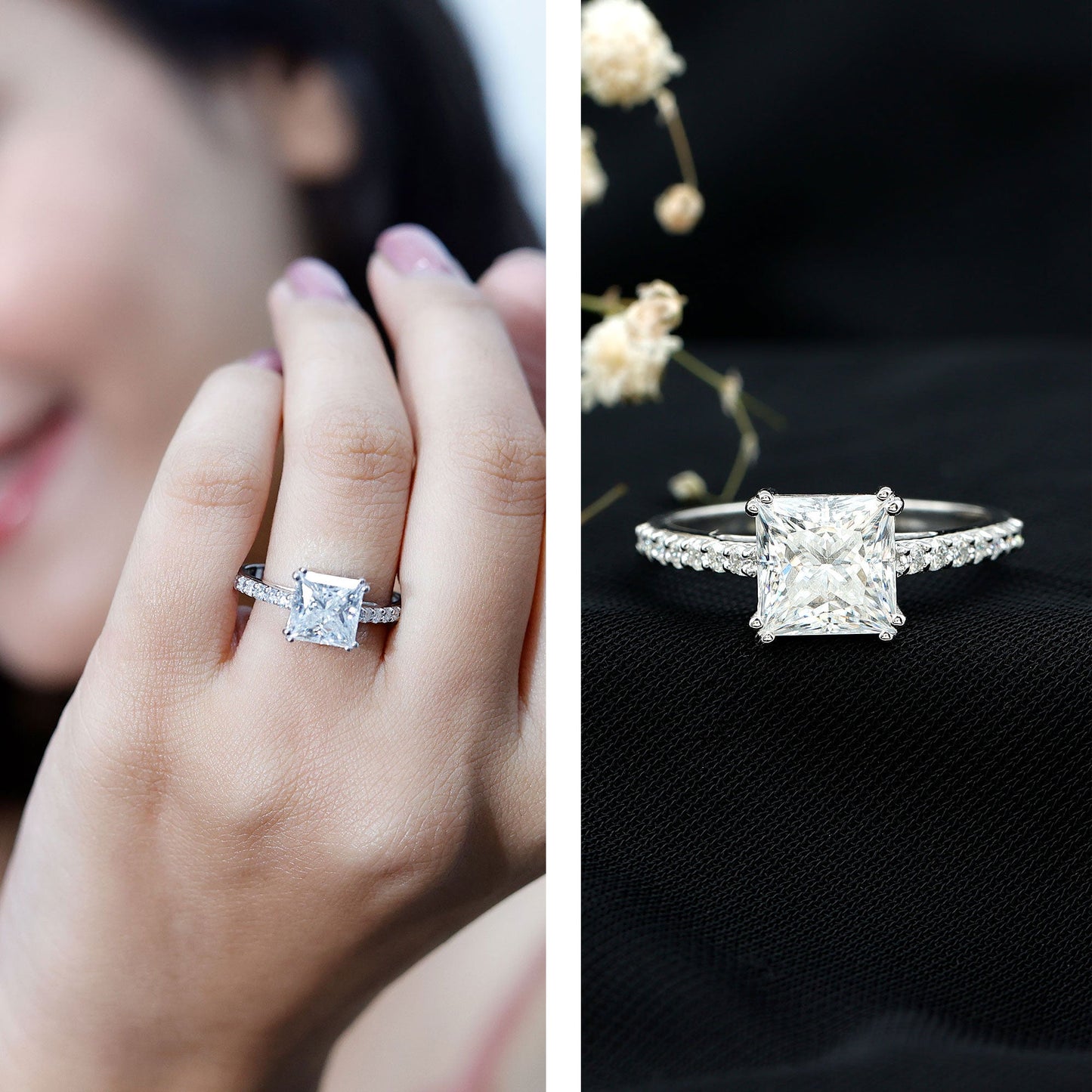3 Carat Moissanite Princess Cut Engagement Ring With Double Prongs