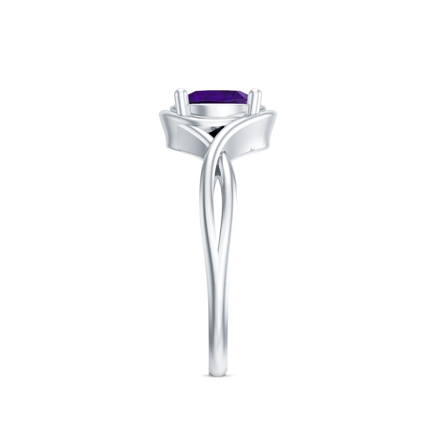 Real February Birthstone Amethyst Promise Ring with Crossover Shank