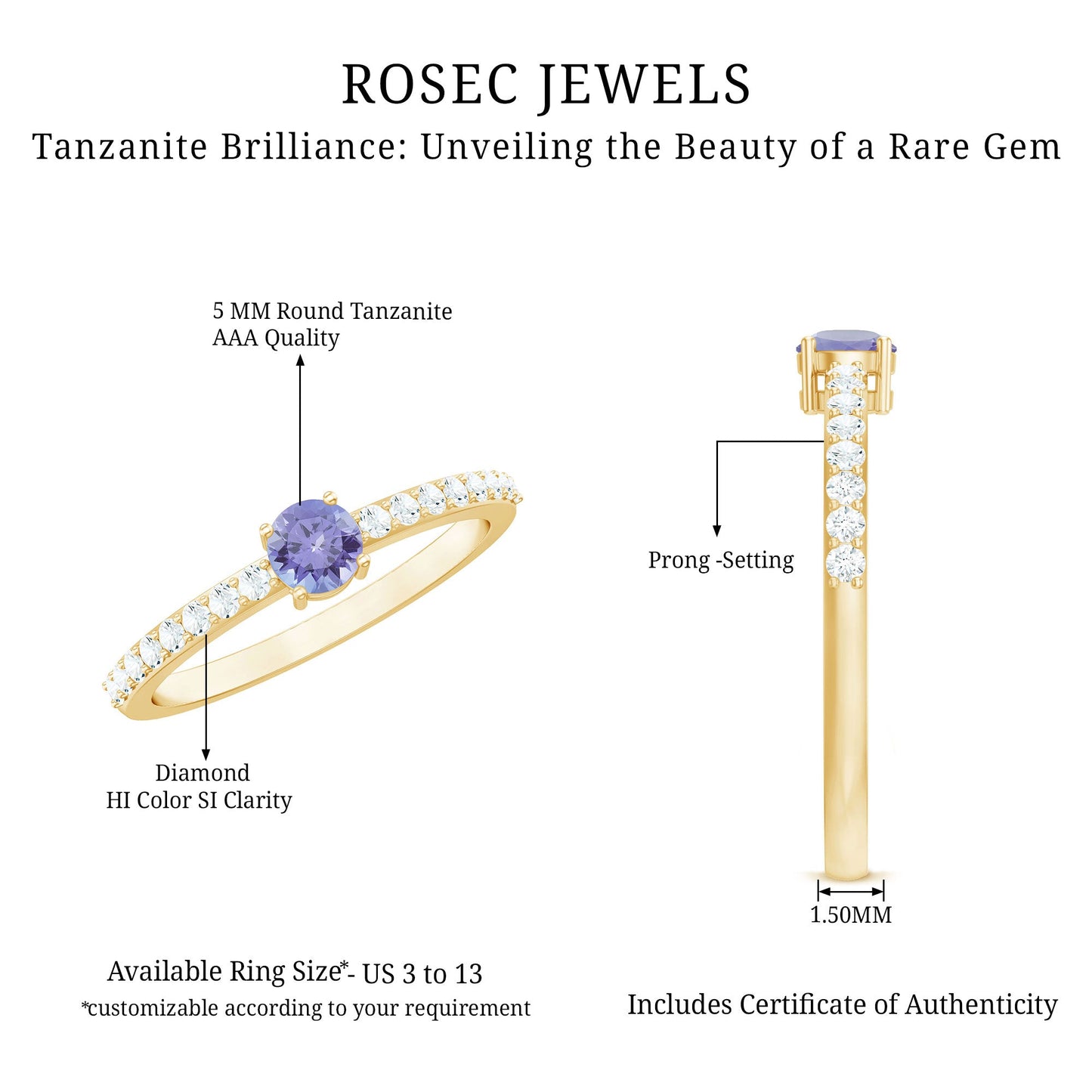 Natural Tanzanite Diamond Promise Ring for Engagement