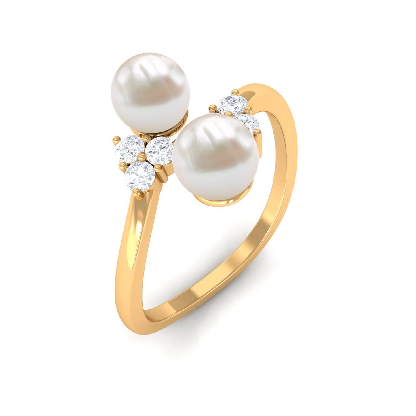 Real Freshwater Pearl 2 Stone Engagement Ring with Diamond