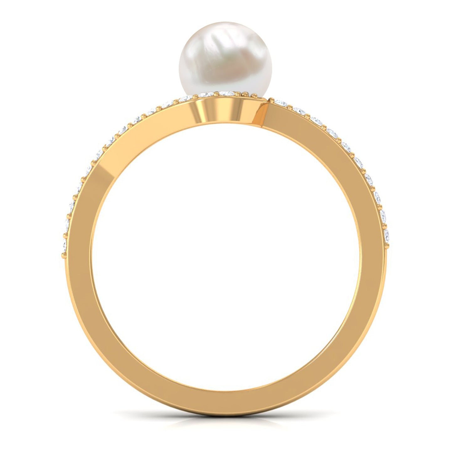 Cultured 2.2 Carat White Pearl Engagement Ring with Diamond Bypass Shank