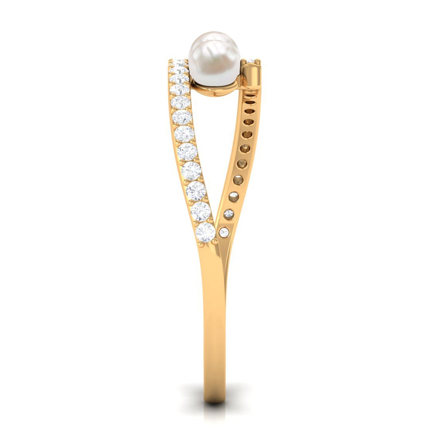 Natural Freshwater Pearl 3 Stone Engagement Ring with Diamond
