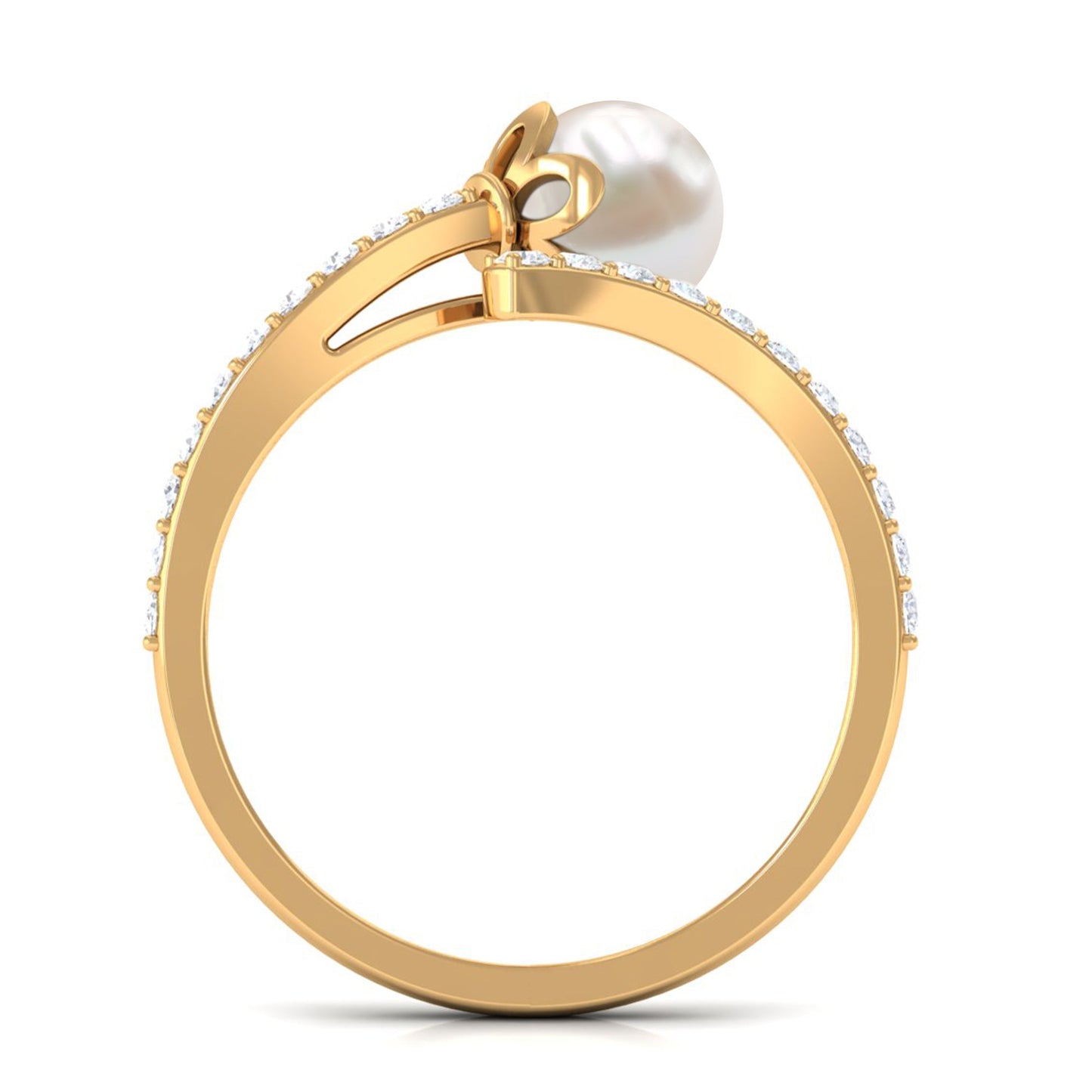 Natural 2.2 Carat Freshwater Pearl Wrap Engagement Ring with Diamond