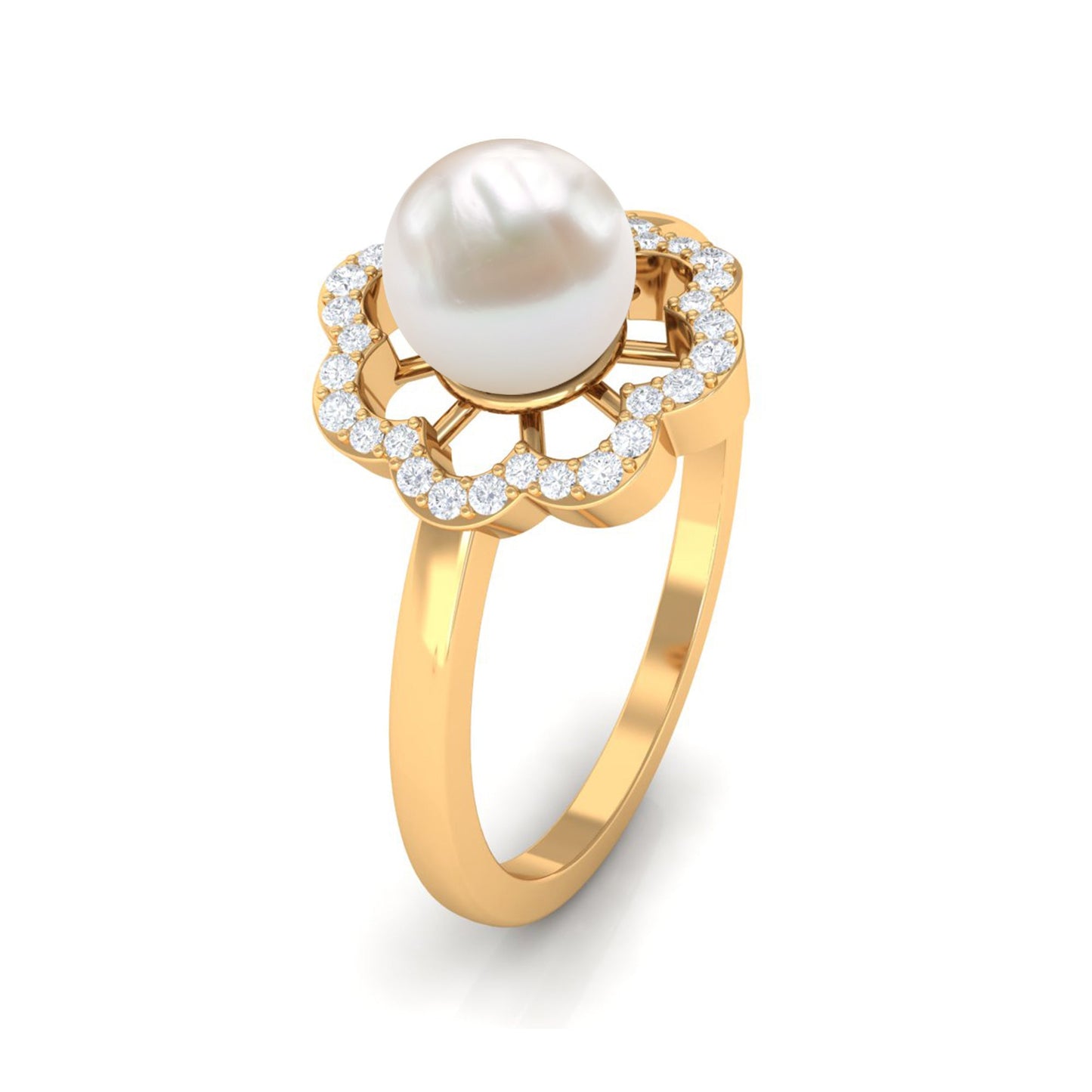 Cultured 2 Carat Freshwater Pearl Flower Engagement Ring with Diamond