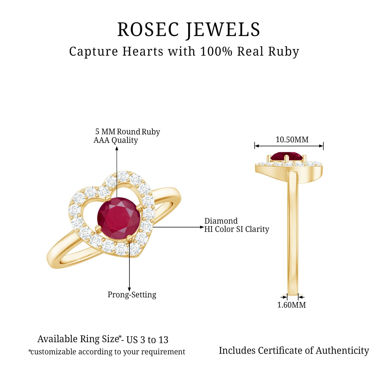 Natural 0.6 Carat Ruby Diamond Heart Engagement Ring for Women