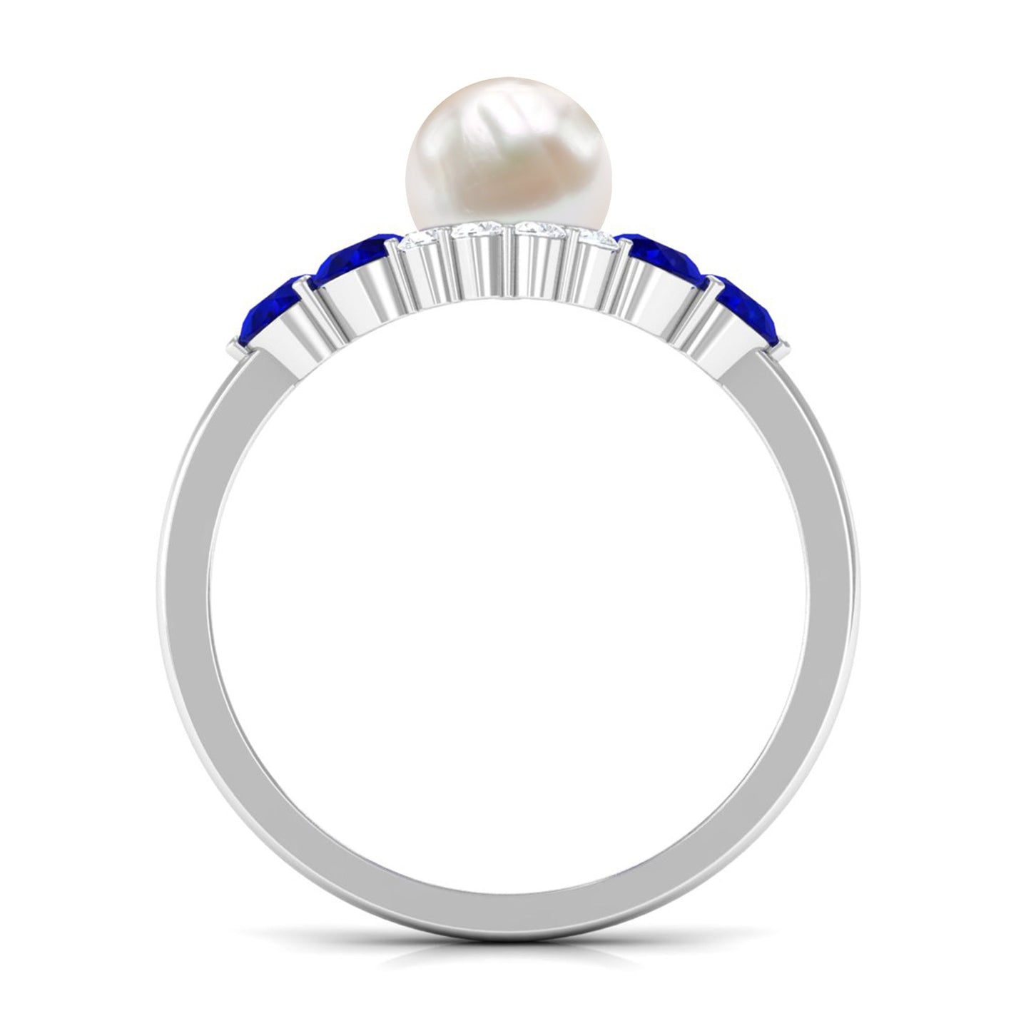 2.2 Carat Freshwater Pearl and Blue Sapphire Engagement Ring with Diamond