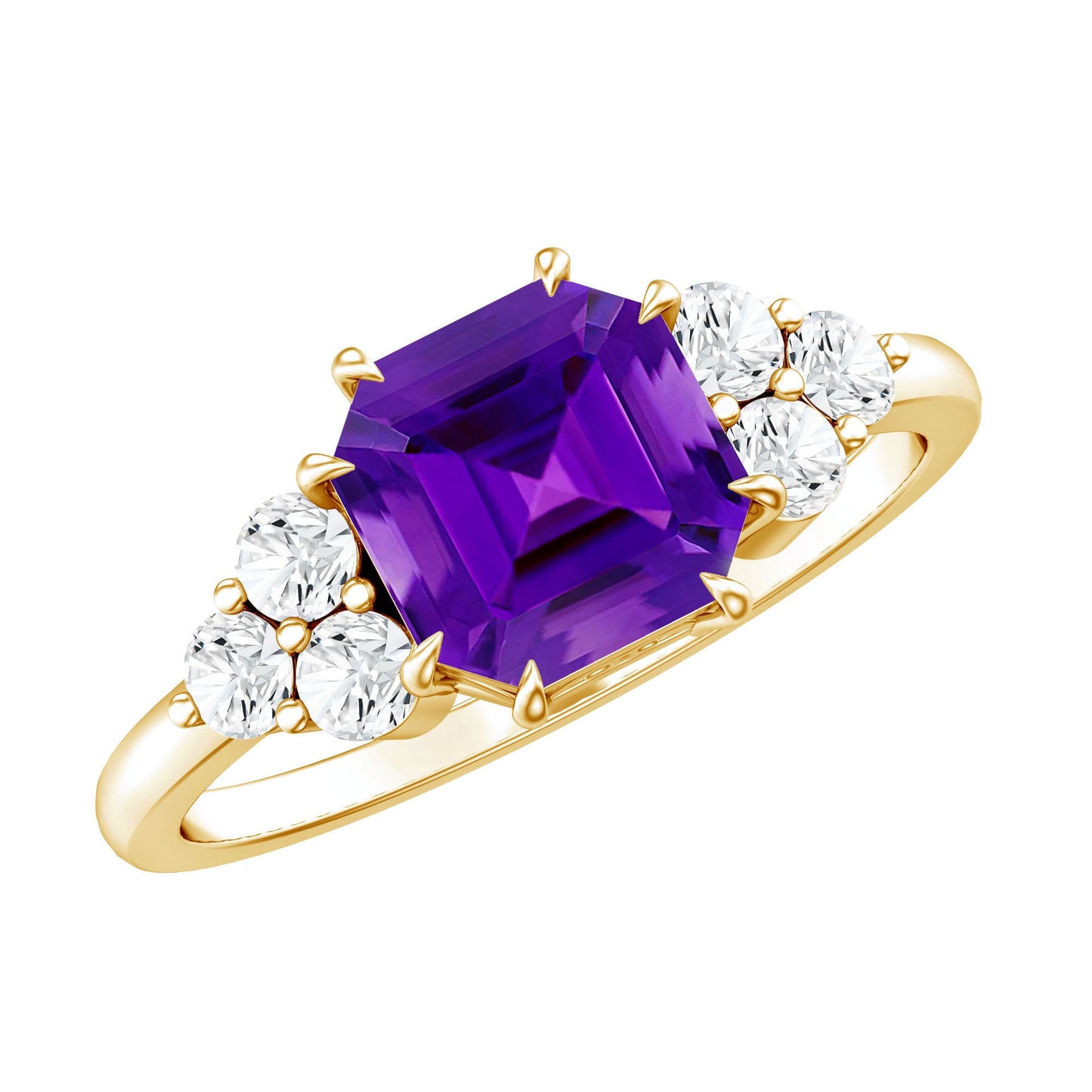 3 Carat Amethyst Asscher Cut Engagement Ring with Diamond Trio