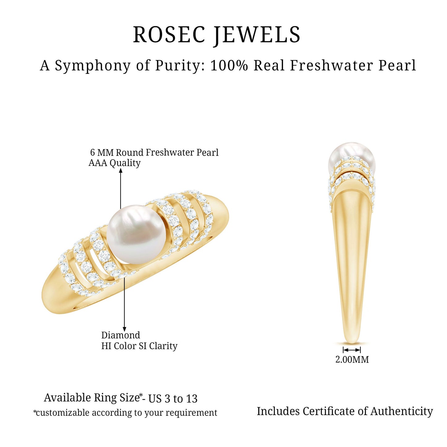 2.2 Carat Freshwater Pearl Diamond Engagement Ring for Women