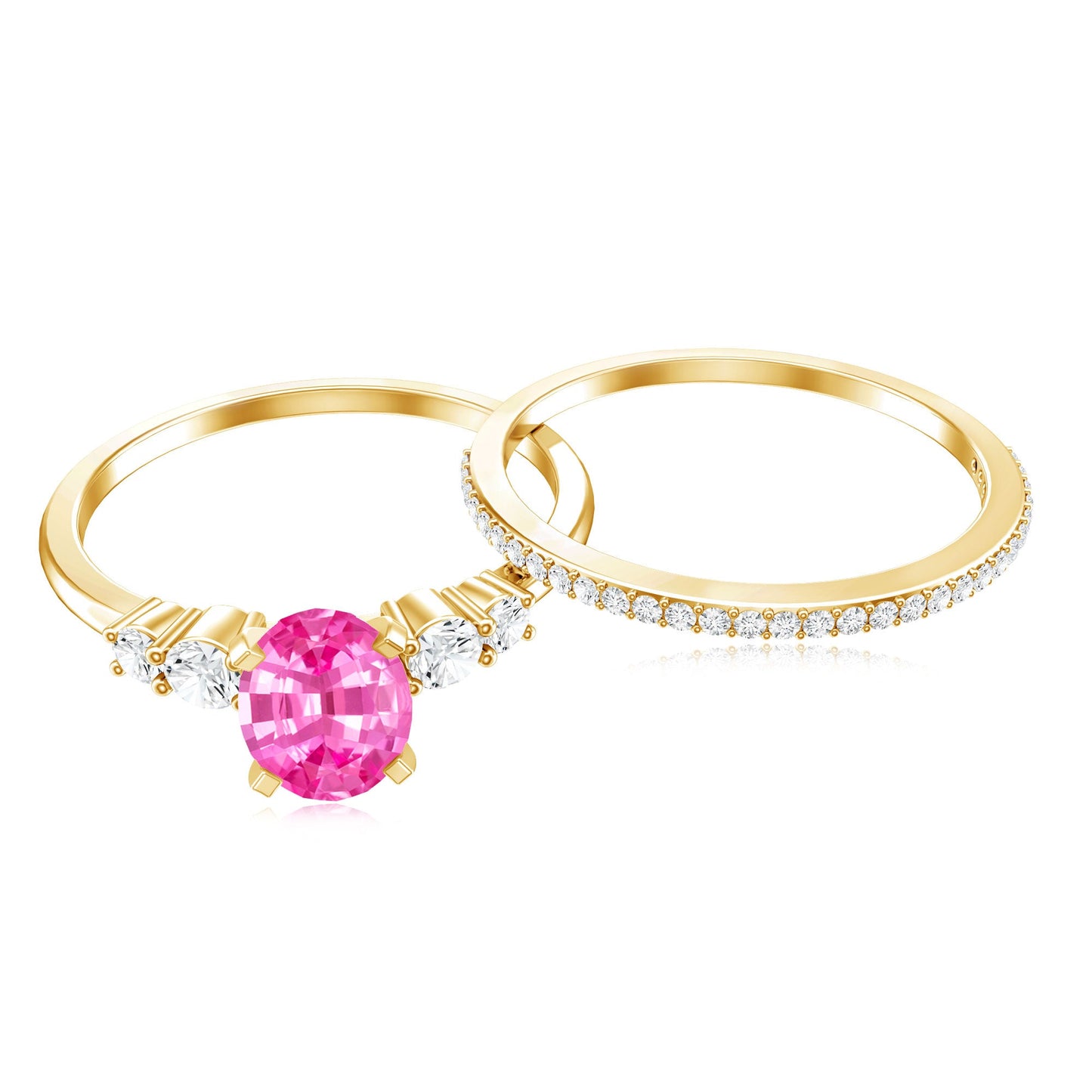 1.5 Carat Oval Cut Solitaire Created Pink Sapphire Ring Set with Diamond