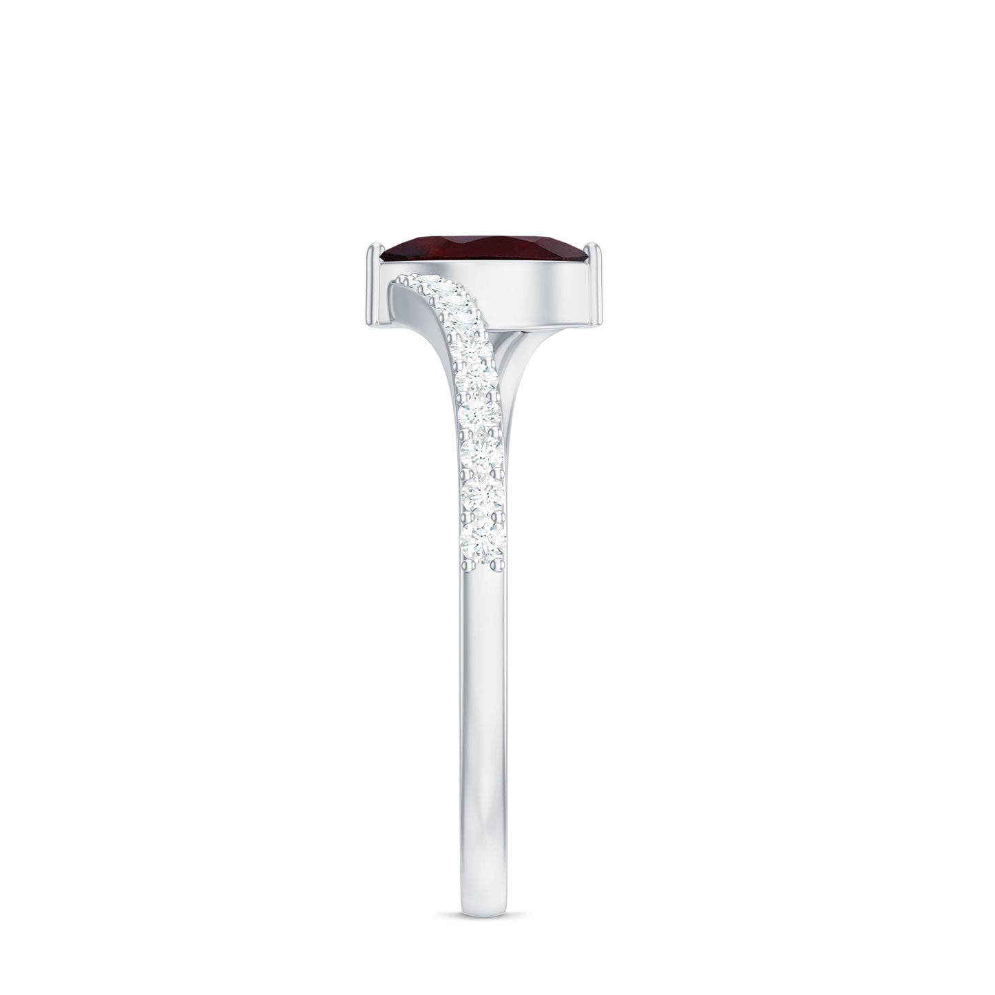 Natural Marquise Garnet Promise Ring with Diamond Bypass Shank