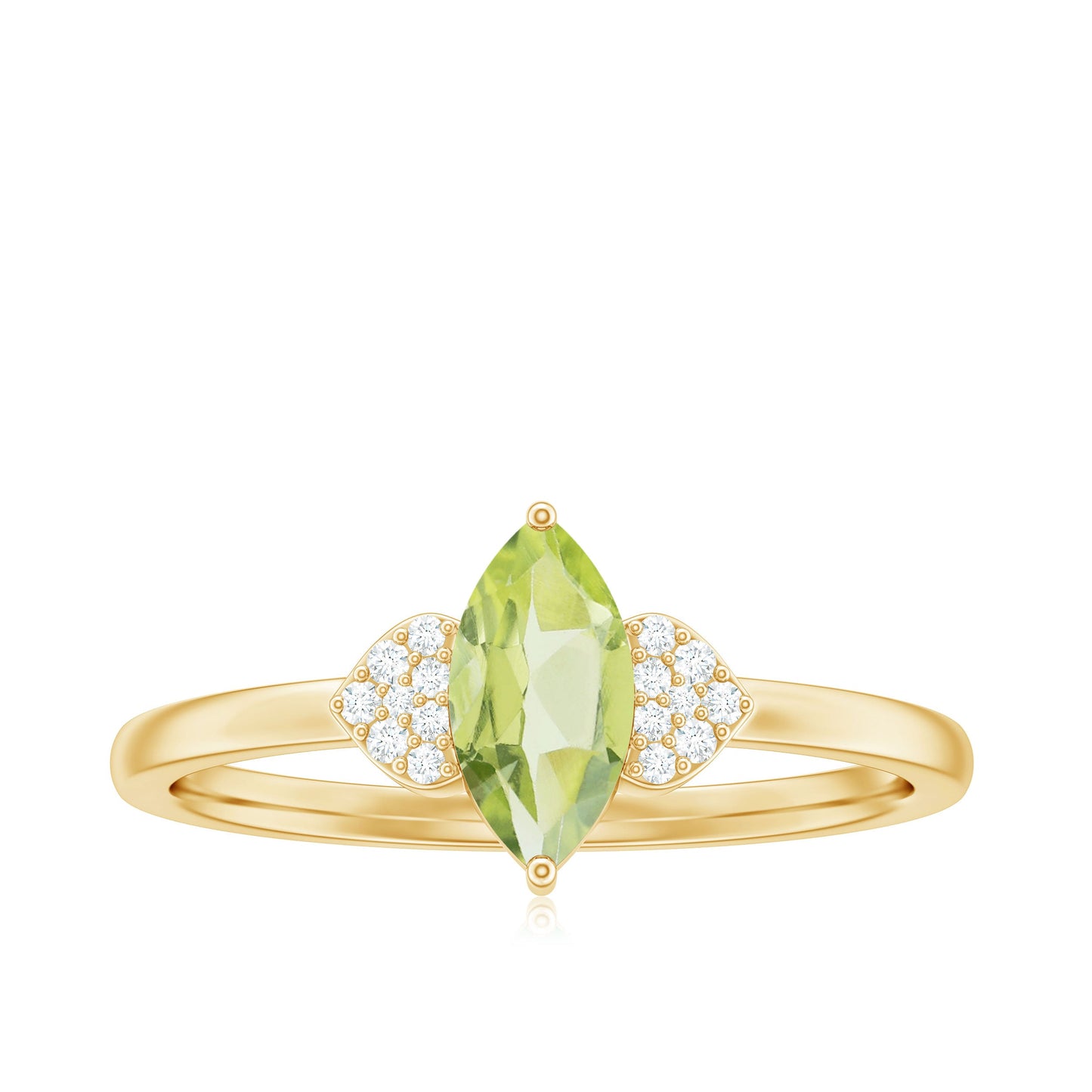 Natural 0.7 Carat Marquise Peridot Promise Ring with Diamond