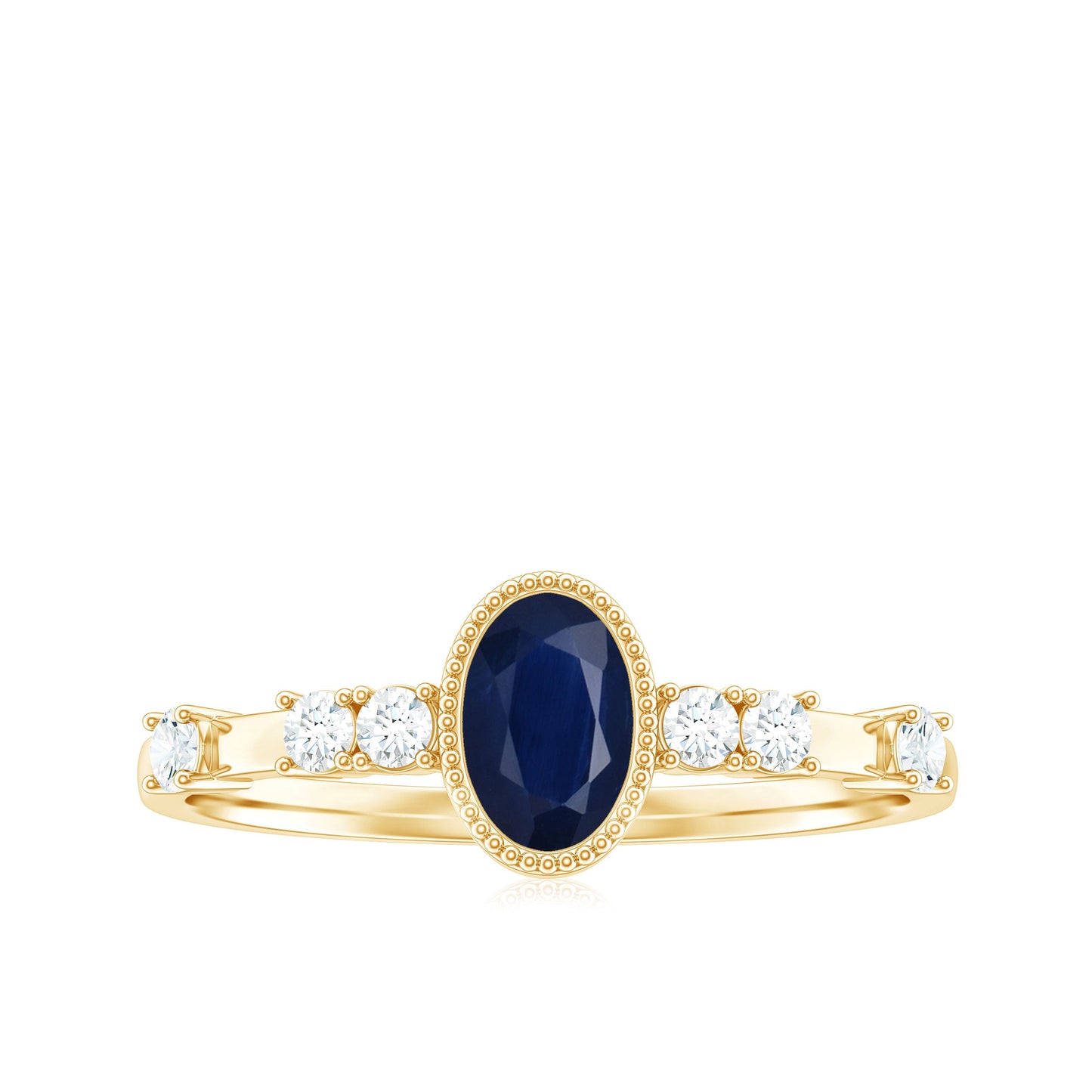 Vintage Looking Blue Sapphire Oval Engagement Ring with Diamond