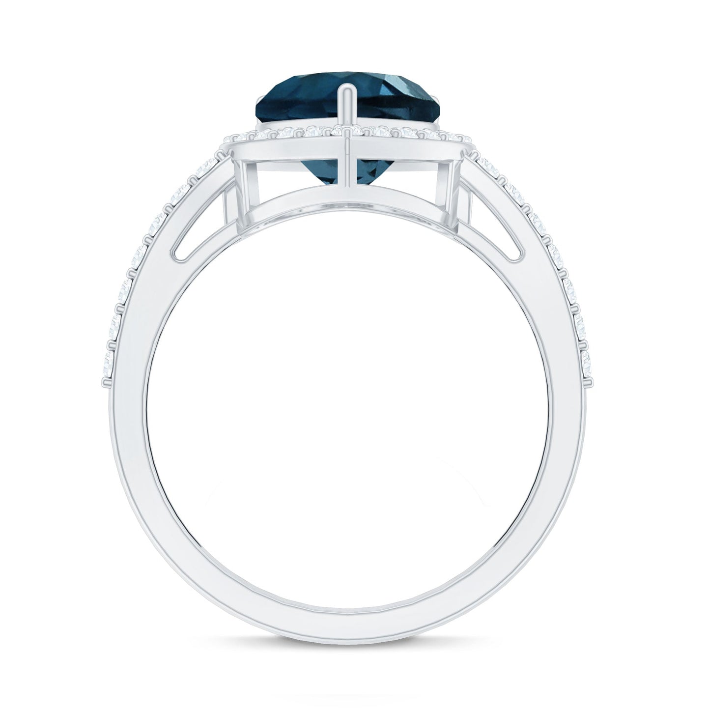 London Blue Topaz Heart Promise Ring with Diamond Halo
