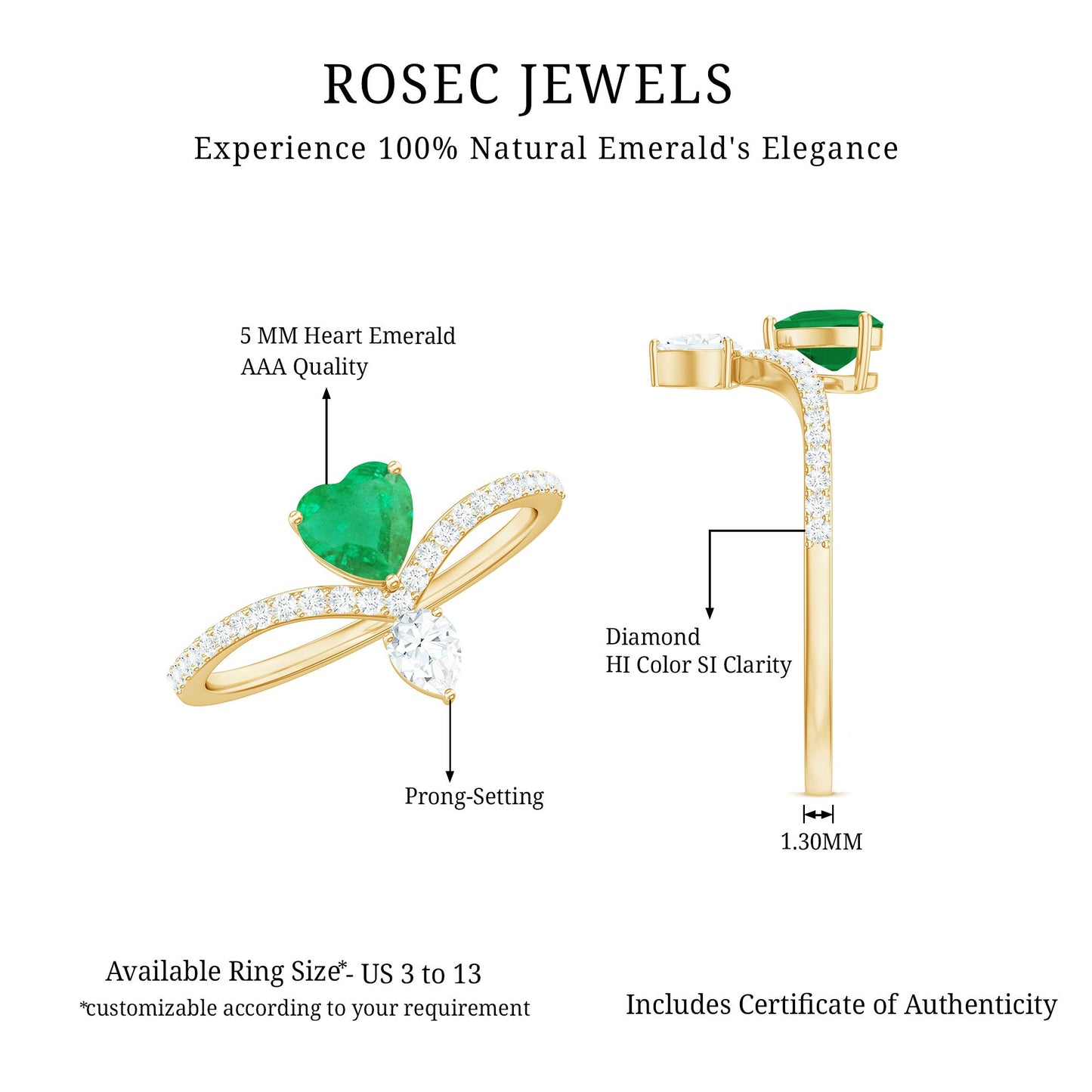 Designer Emerald Heart Engagement Ring with Diamond