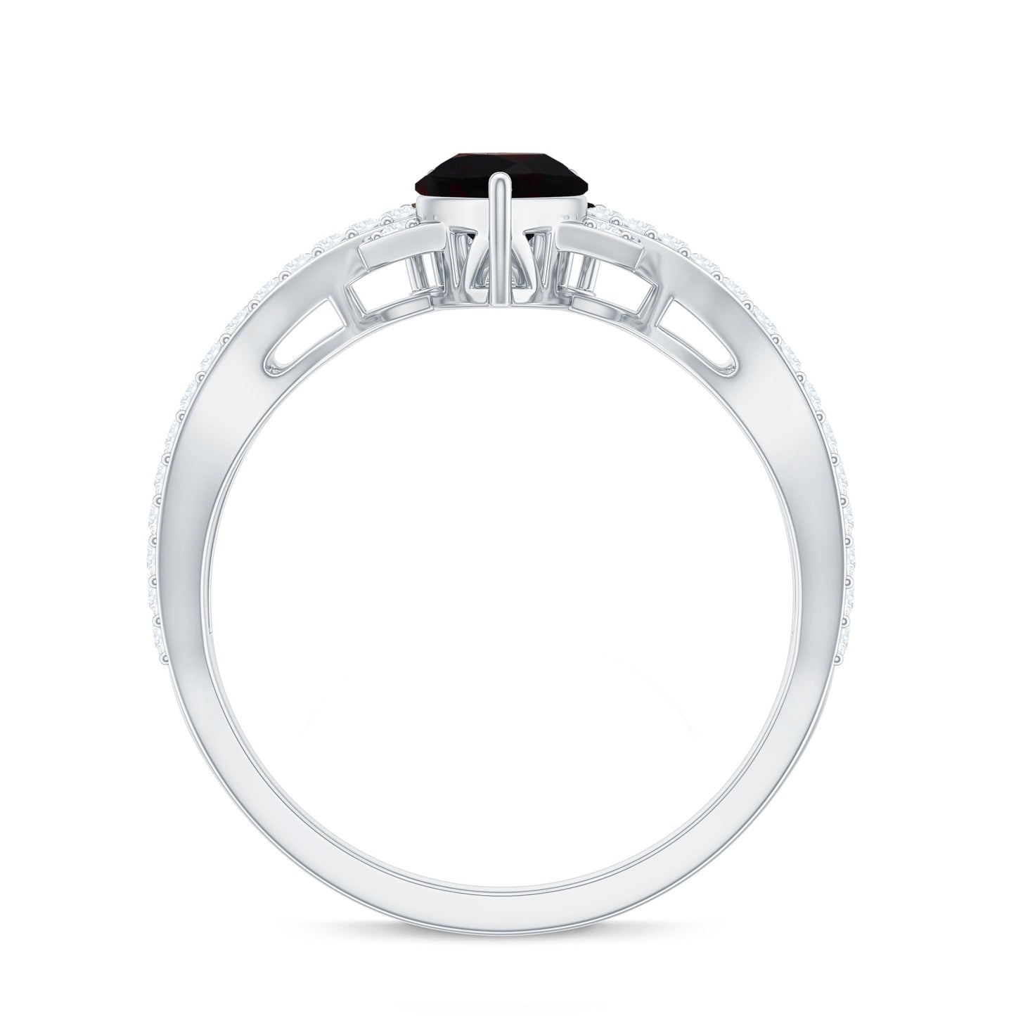 Designer Black Opal Teardrop Crossover Ring with Diamond