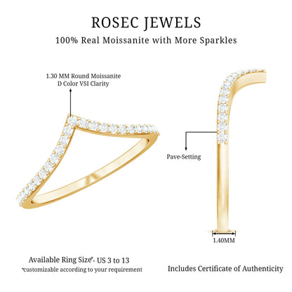 Moissanite Chevron Wedding Ring with Certificate