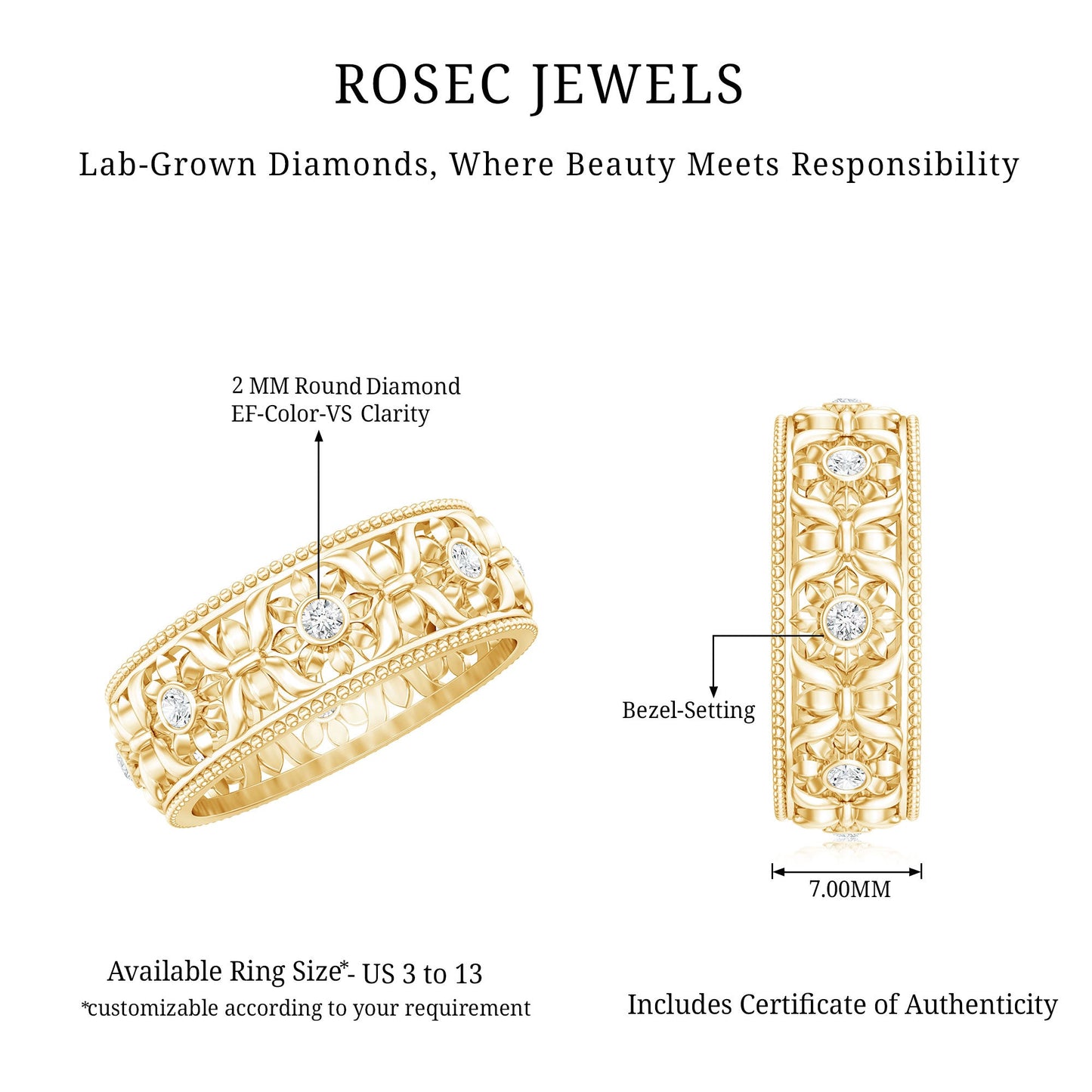 Floral Inspired Lab Grown Diamond Filigree Wedding Band