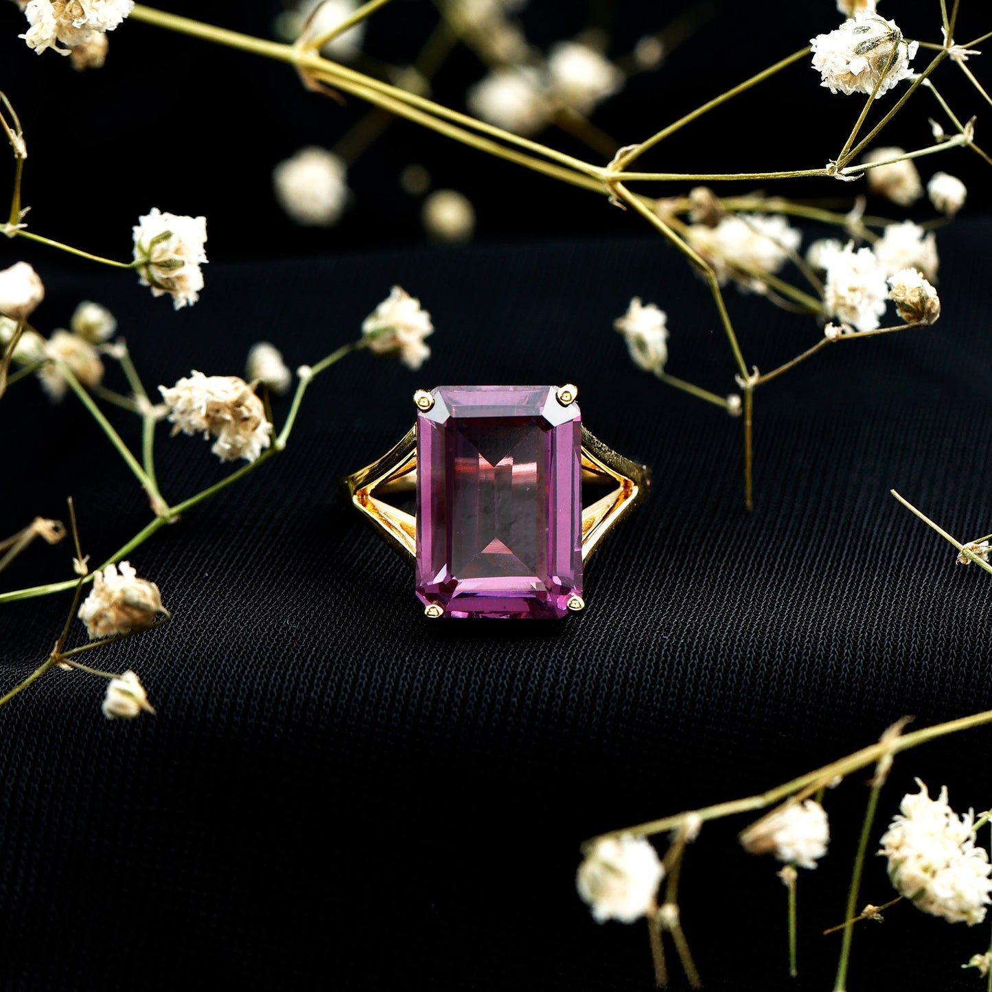 8 Carat Lab Grown Alexandrite Emerald Cut Engagement Ring