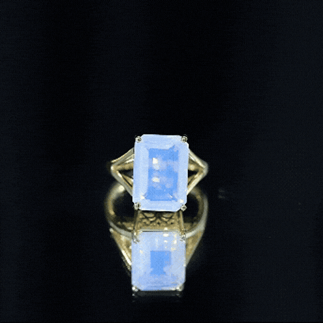Certified 8 Carat Emerald Cut Lab Created Ethiopian Opal Engagement Ring in Silver