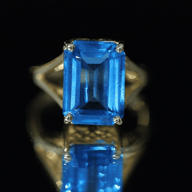8 Carat Lab Grown London Blue Topaz Emerald Cut Engagement Ring in Silver