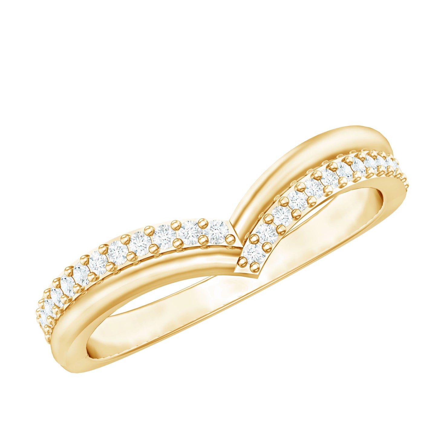 Pave Set Round Cut Natural Diamond Chevron Ring