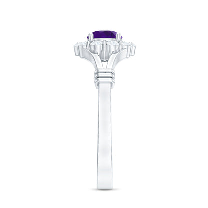 0.45 Carat Amethyst and Diamond Halo Engagement Ring in Split Shank