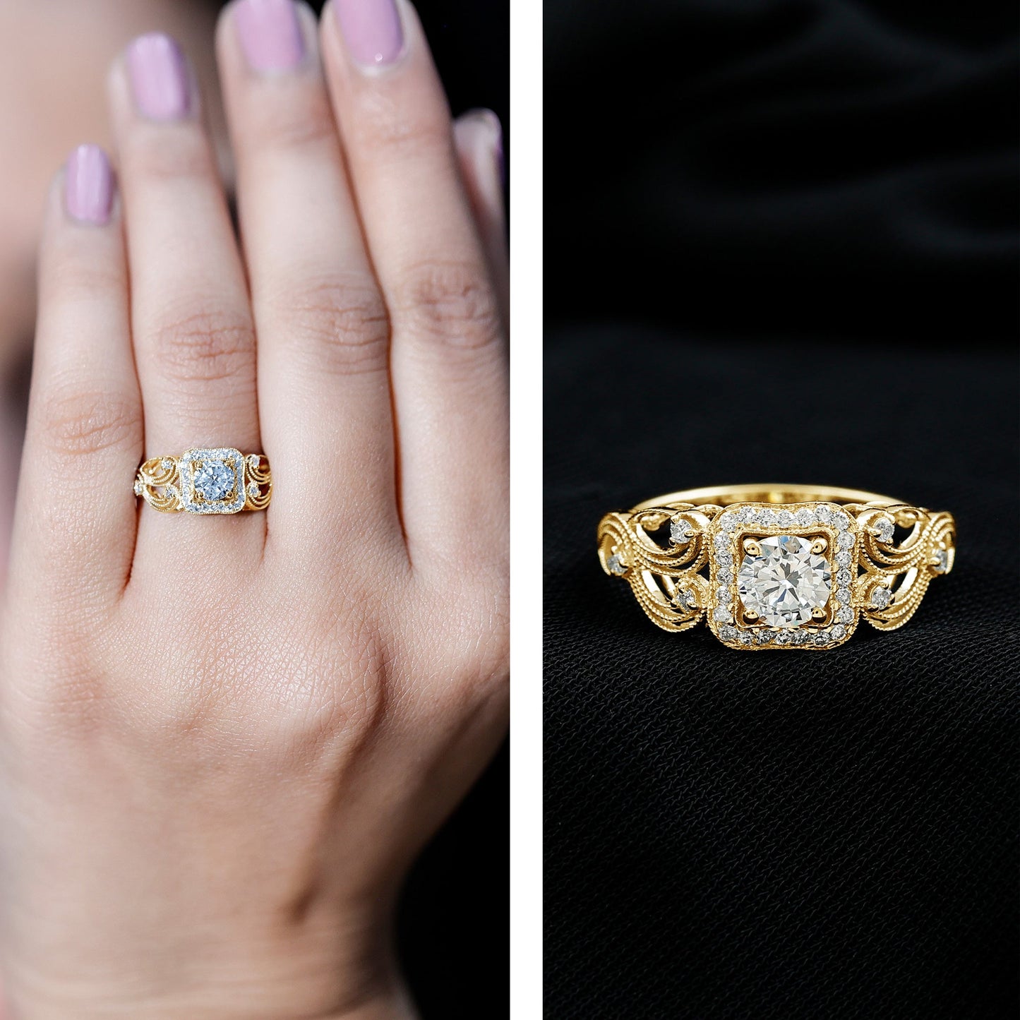 Certified Moissanite Art Deco Engagement Ring for Women