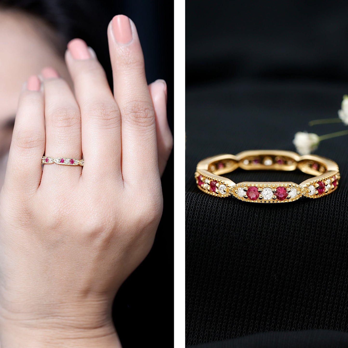 Real Ruby Diamond Eternity Ring for Anniversary