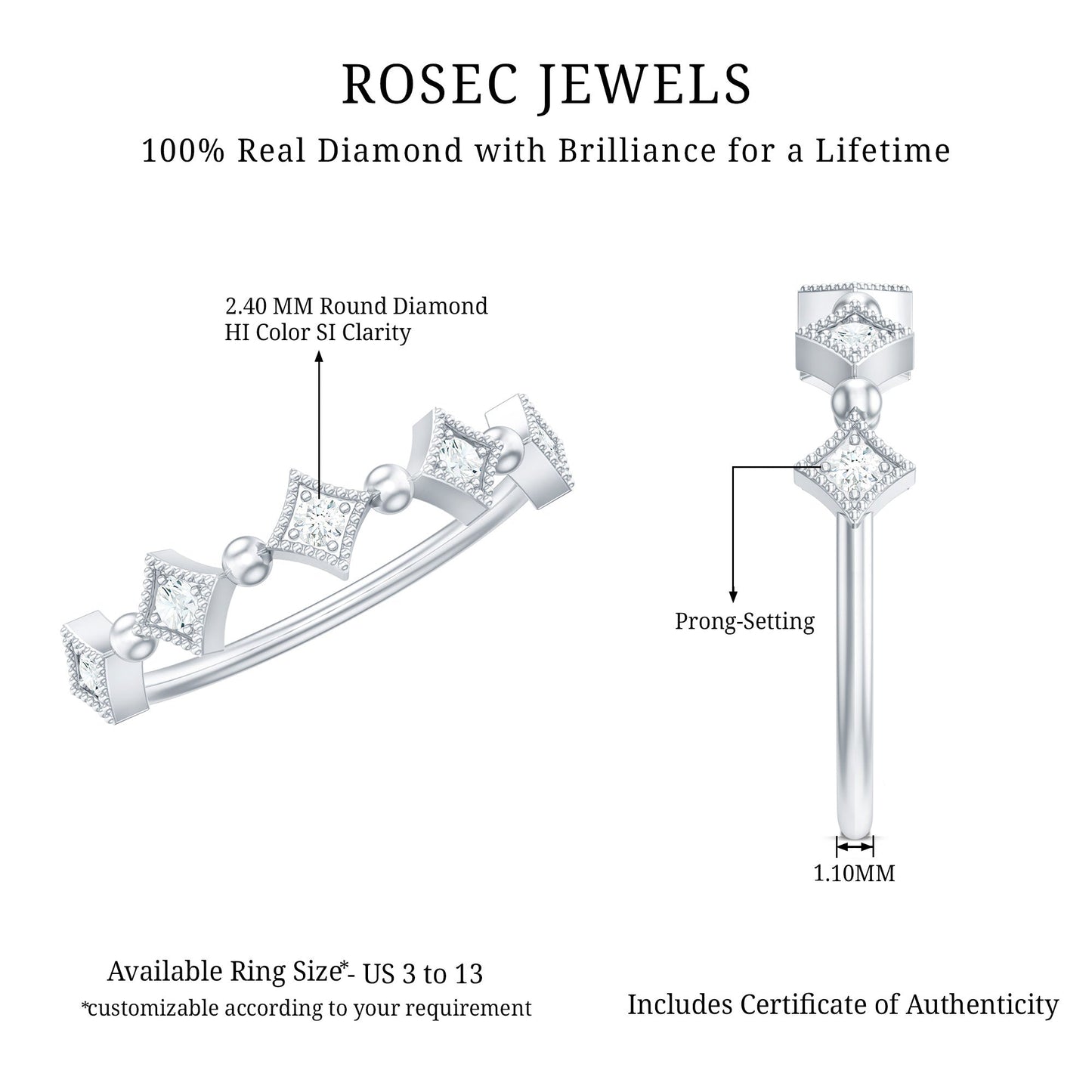 Certified 5 Stone Diamond Dainty Ring