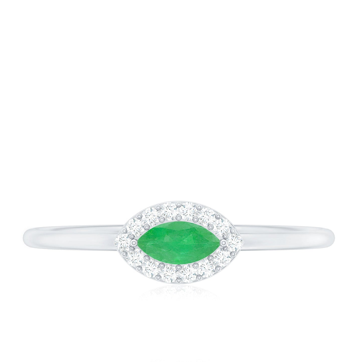Marquise Emerald East West Promise Ring with Diamond Halo