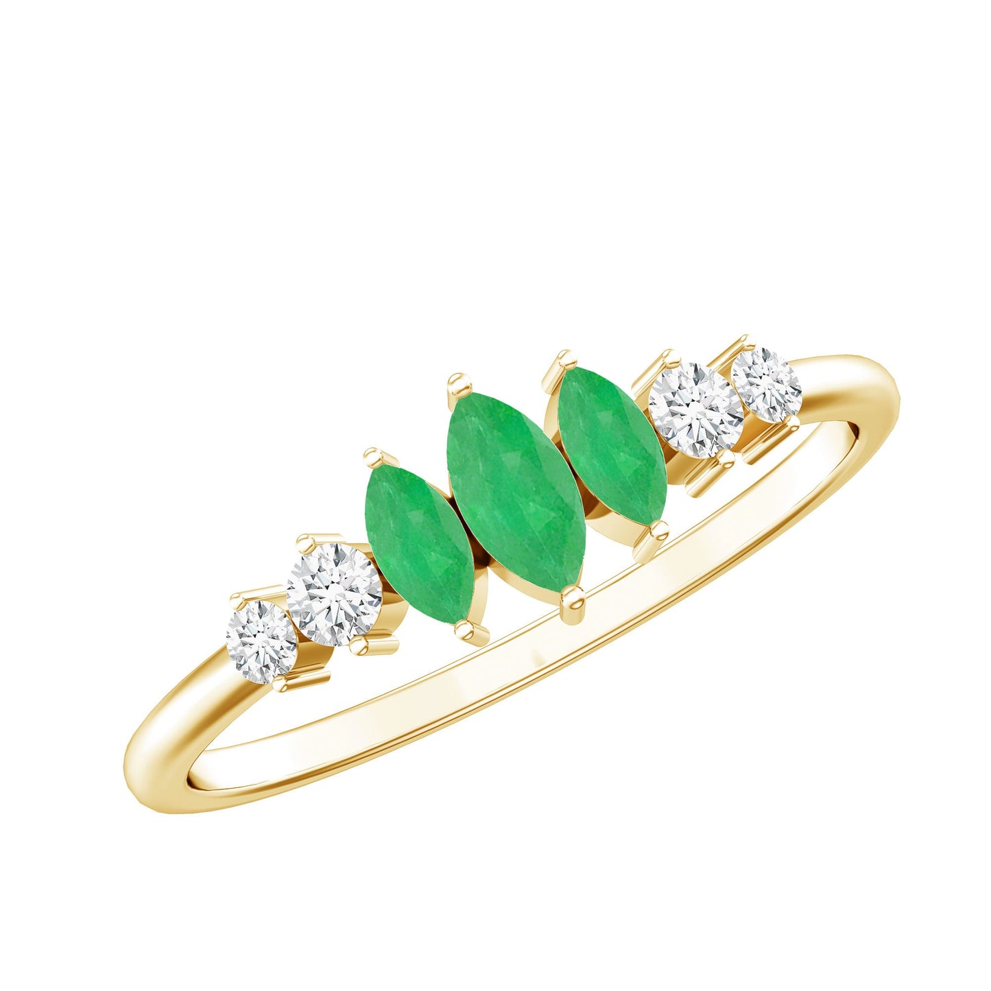 Marquise Emerald and Diamond 3 Stone Anniversary Ring for Women