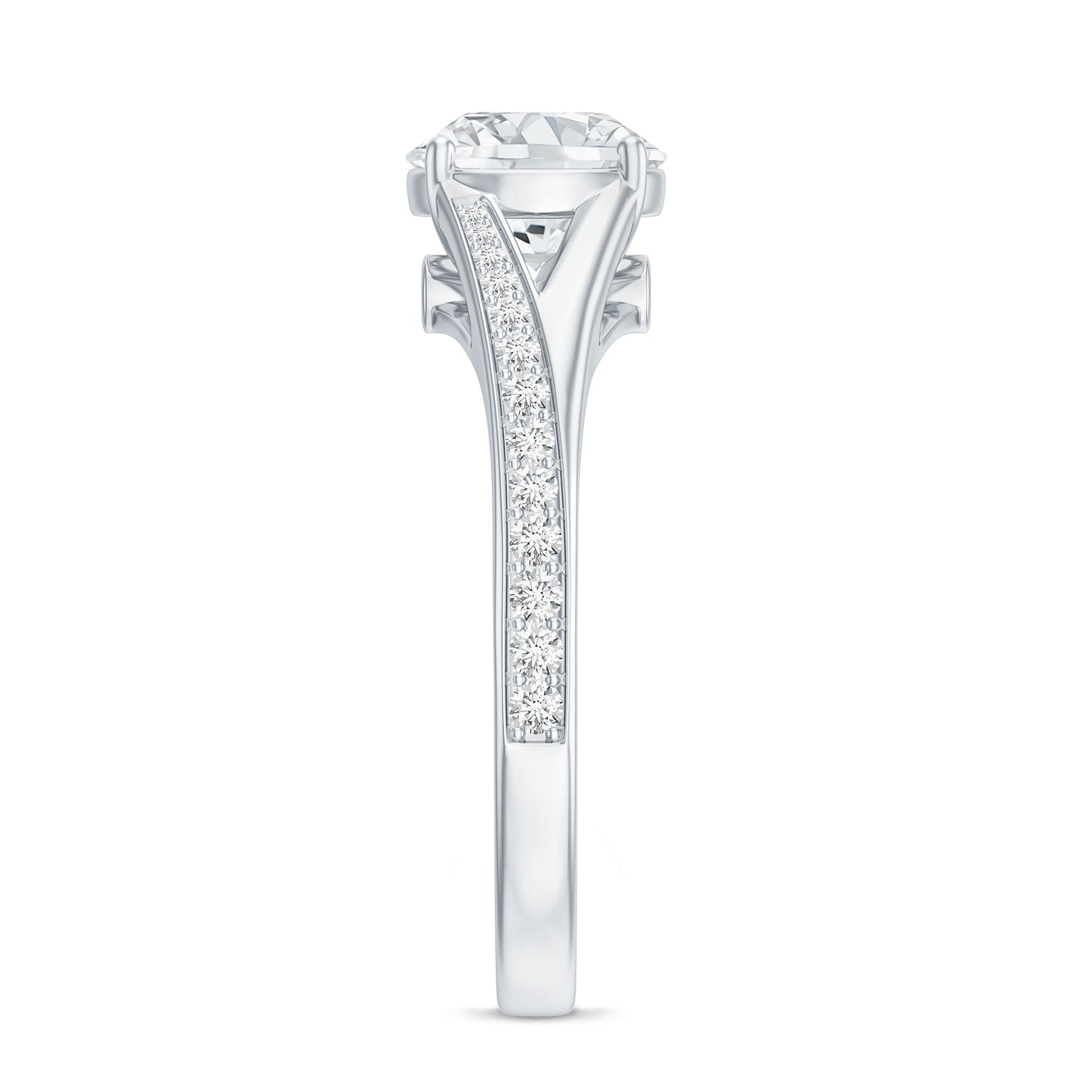 Round Moissanite Solitaire Engagement Ring with Split Shank