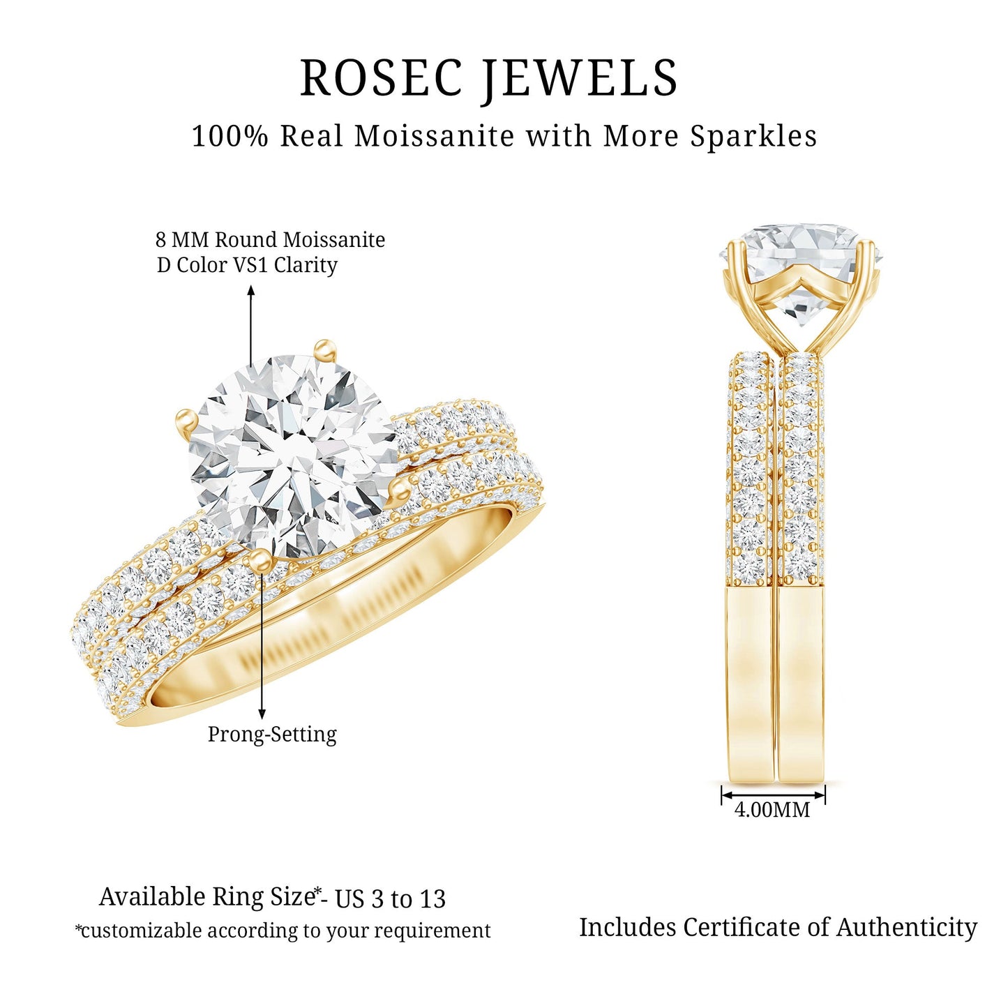 2 Carat Moissanite Engagement Ring with Wedding Band