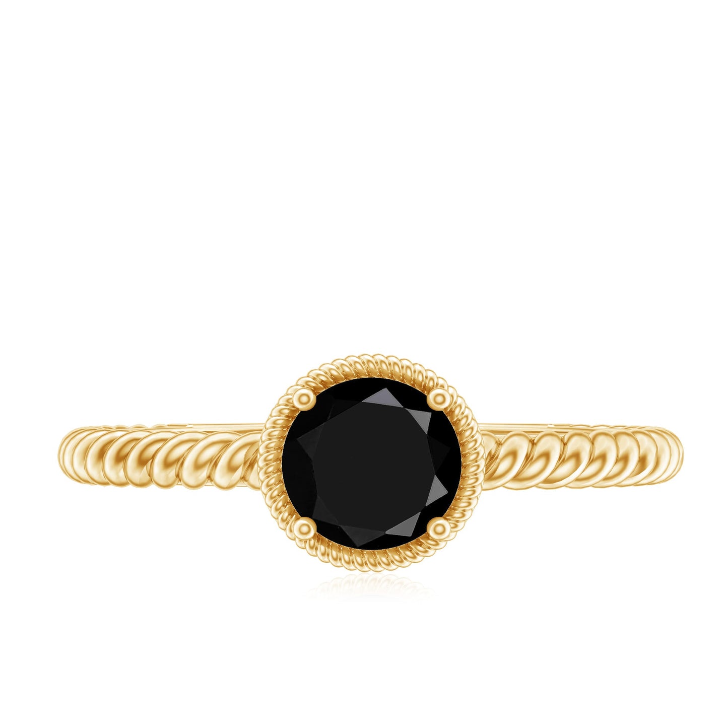 Solitaire 0.45 Carat Black Onyx Engagement Ring with Twisted Rope Design