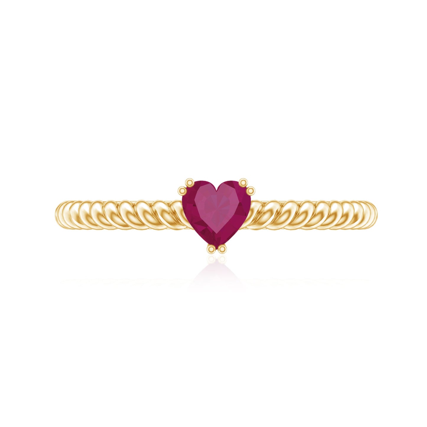 Real Half Carat Ruby Heart Promise Ring with Twisted Rope