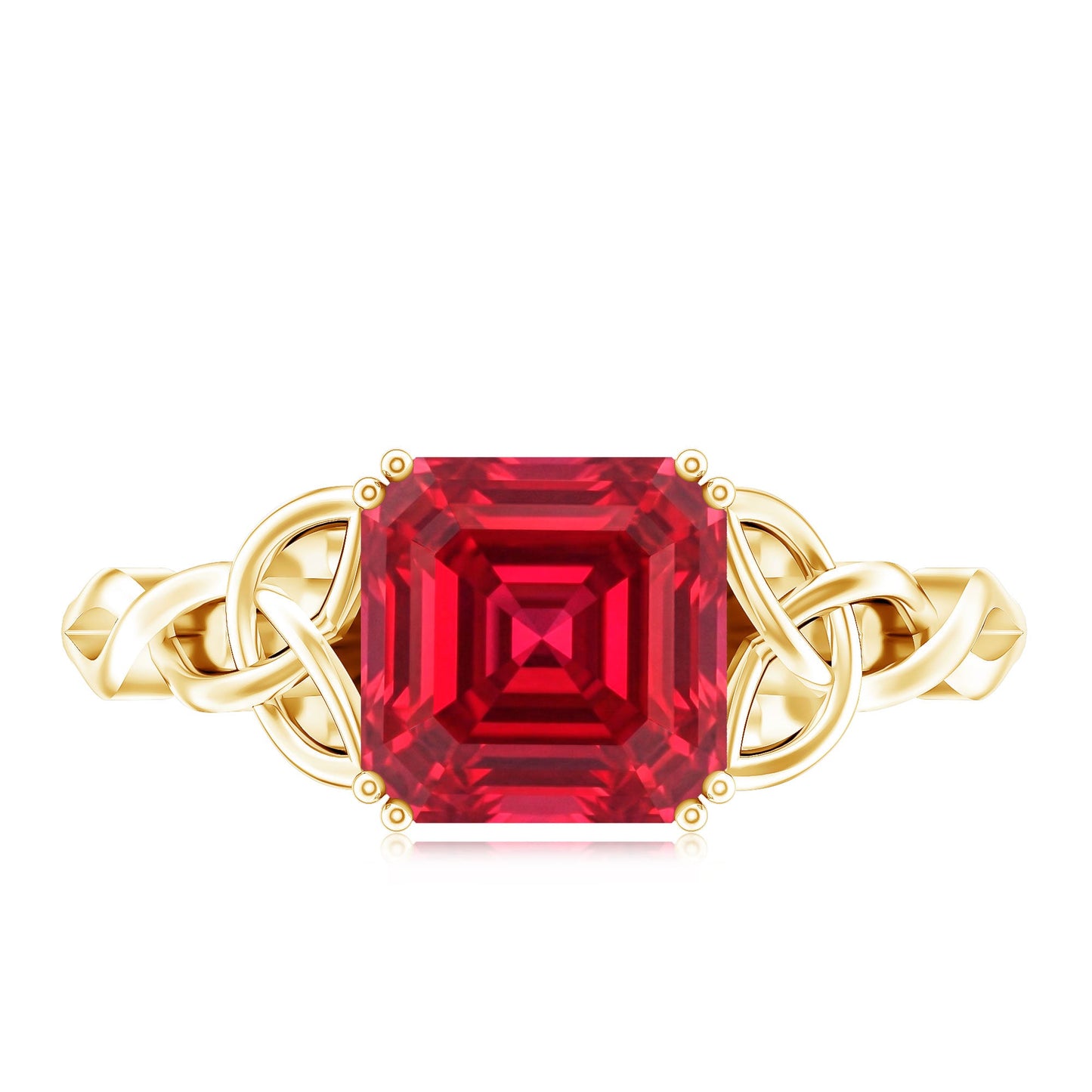 Certified 4.8 Carat Lab Grown Ruby Asscher Cut Engagement Ring with Celtic Knot