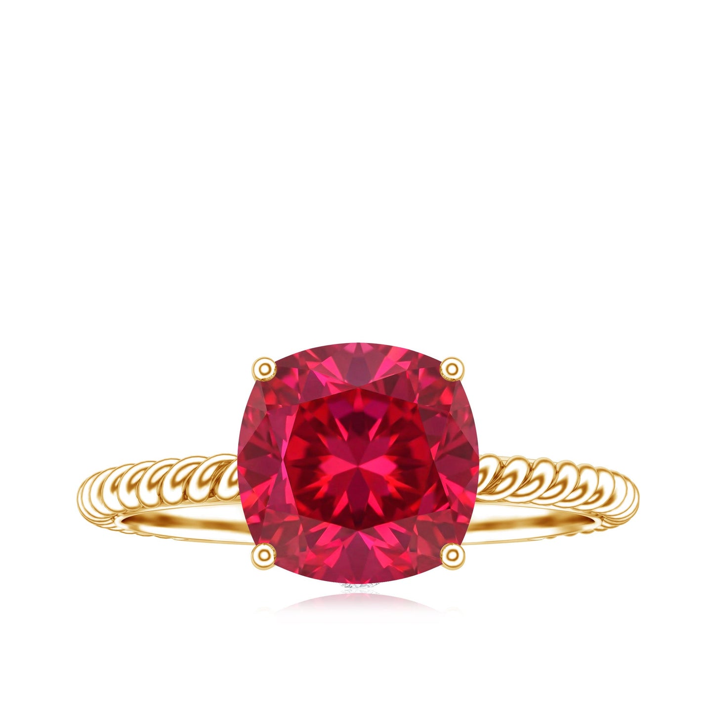 Certified 2 Carat Lab Grown Ruby Cushion Cut Engagement Ring with Surprise Diamond