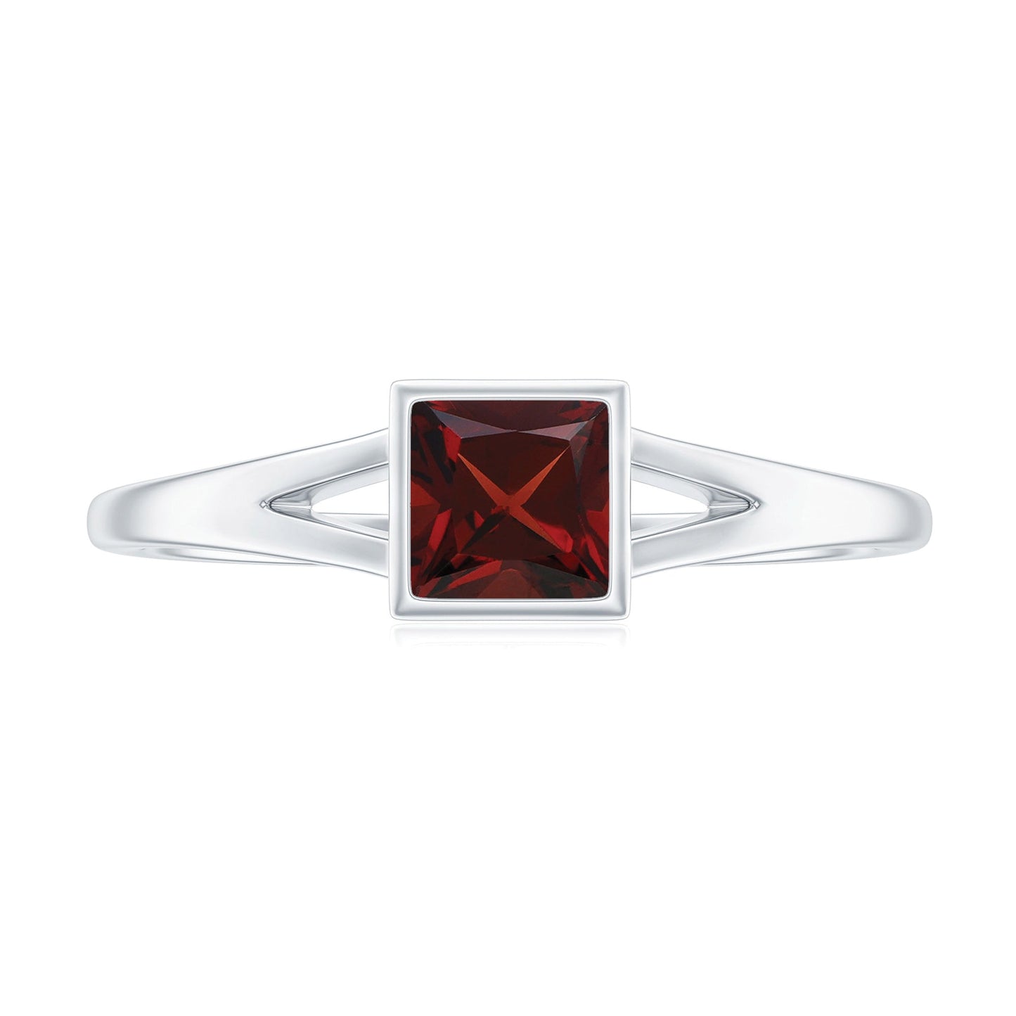 Genuine Garnet Princess Cut Engagement Ring with Split Shank