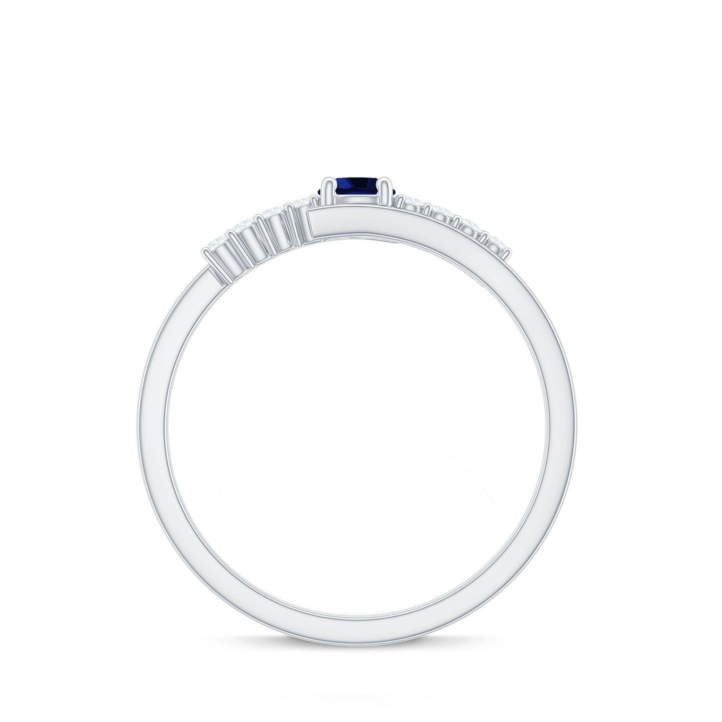 Certified 0.6 Ct Lab Grown Blue Sapphire Promise Ring with Diamond