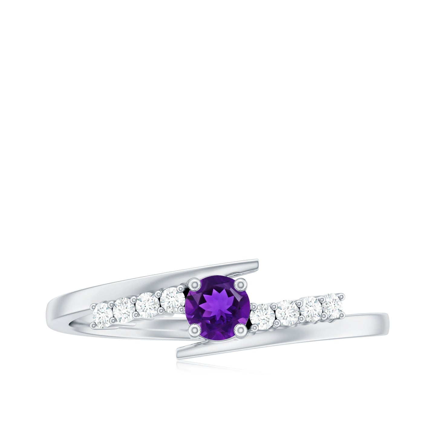 Real Amethyst and Diamond Bypass Promise Ring with Certificate