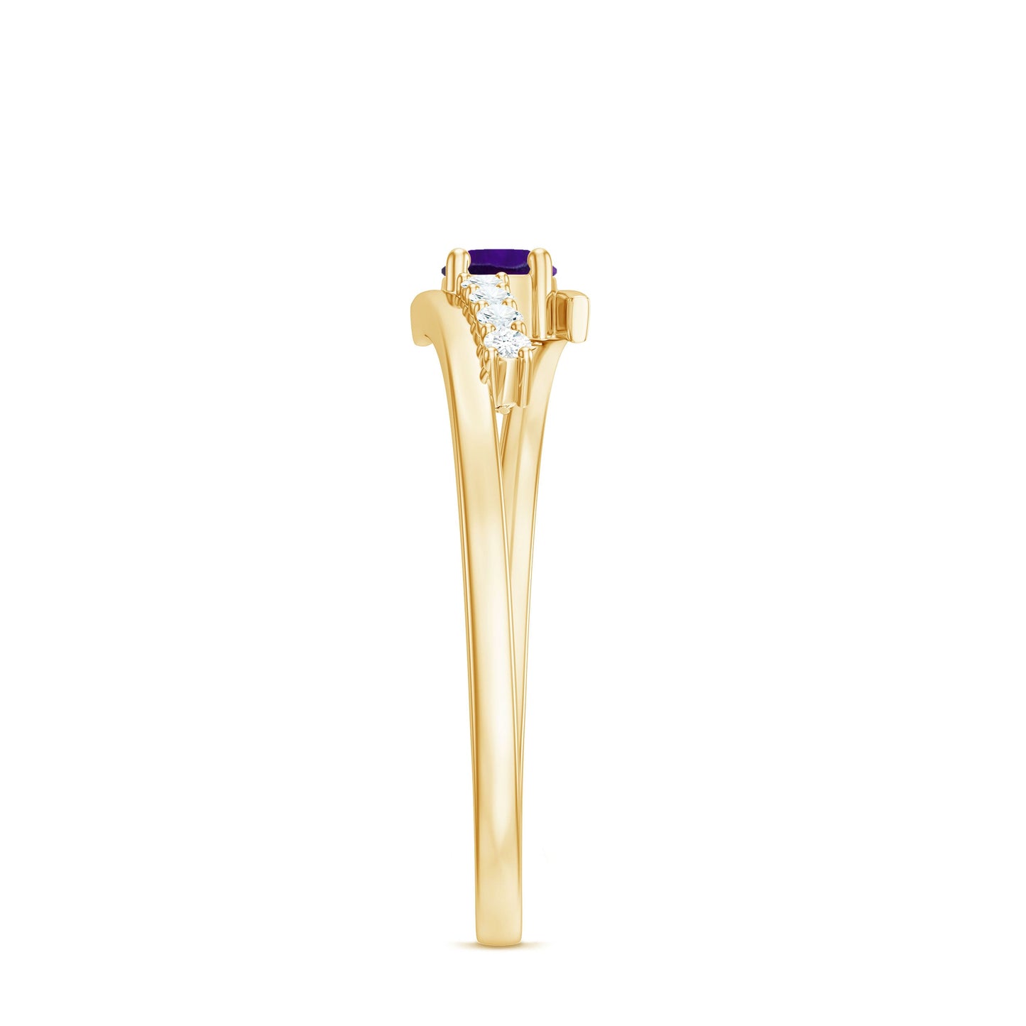 Real Amethyst and Diamond Bypass Promise Ring with Certificate