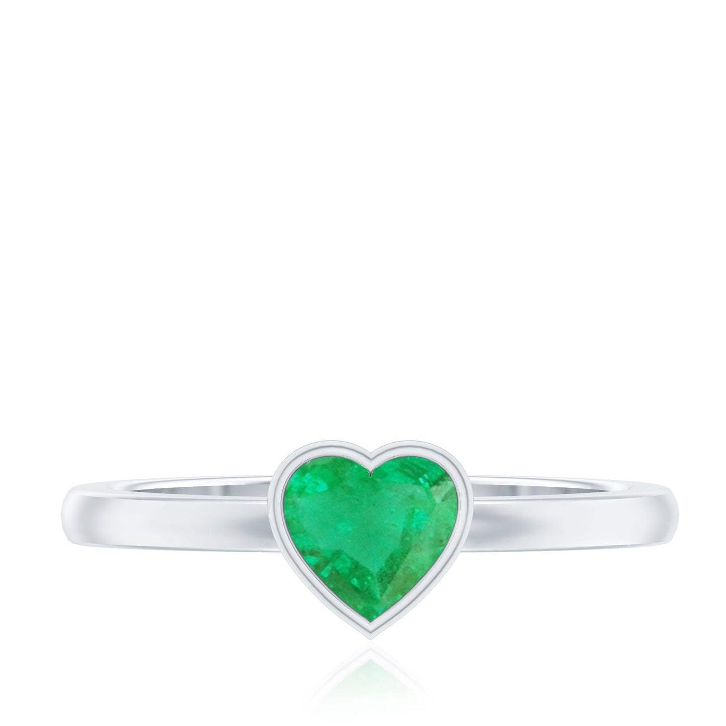 Real Emerald Heart Solitaire Ring in Bezel Setting